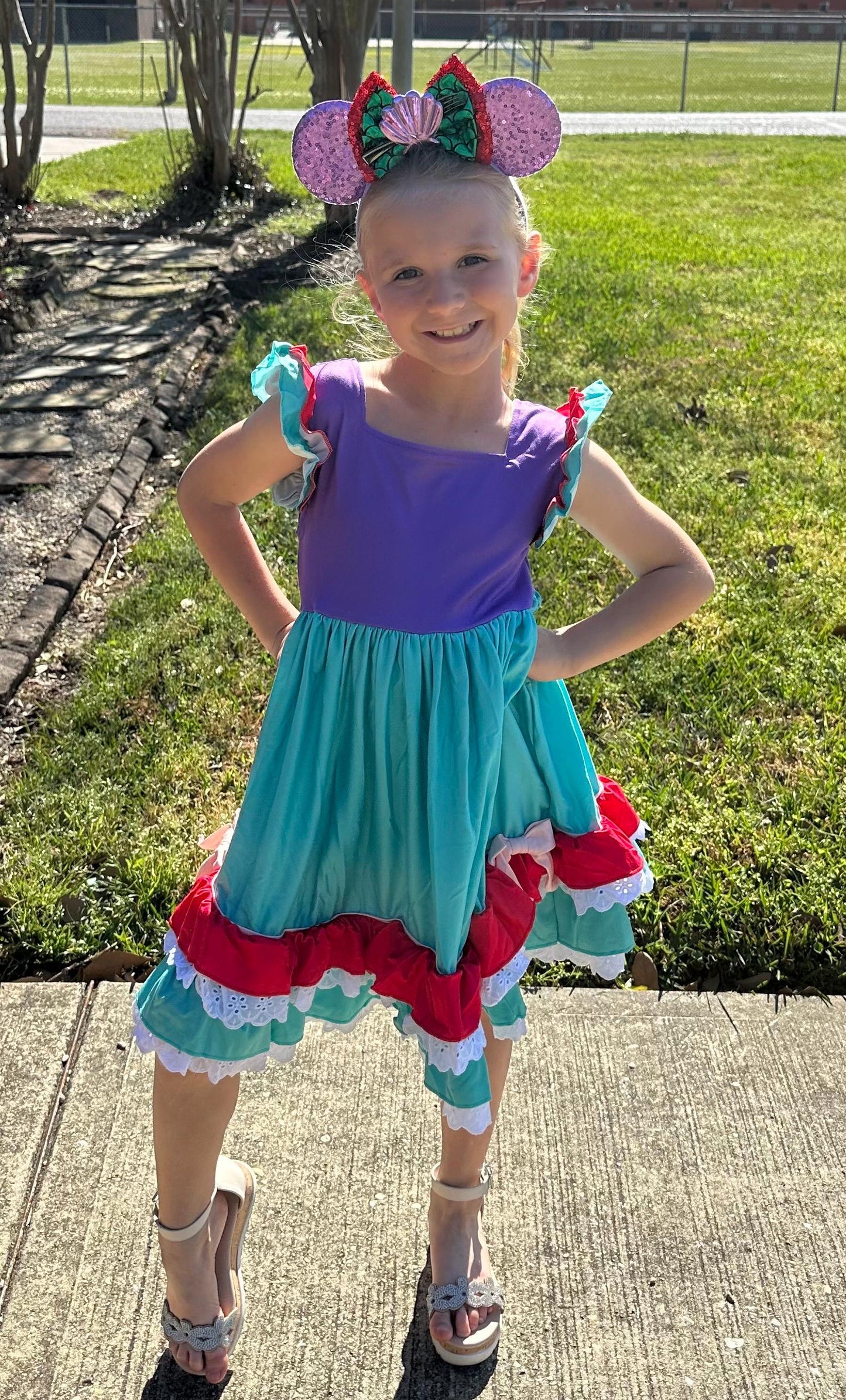Mermaid Princess Ruffle and Lace Dress