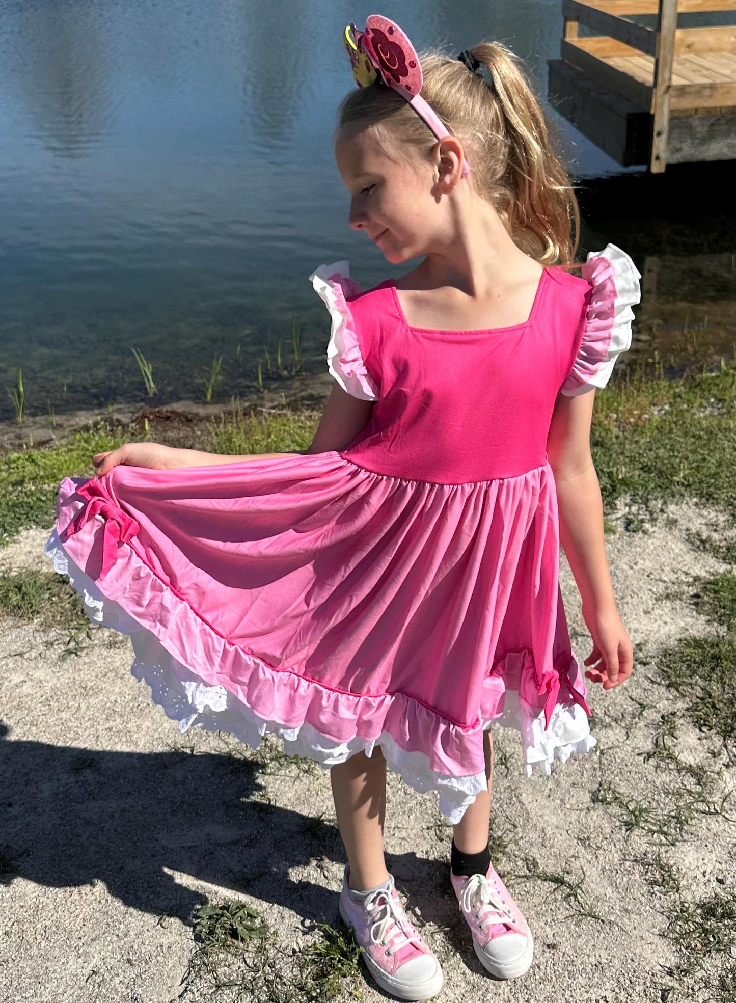 Sleepy Princess Ruffle and Lace Twirl Dress