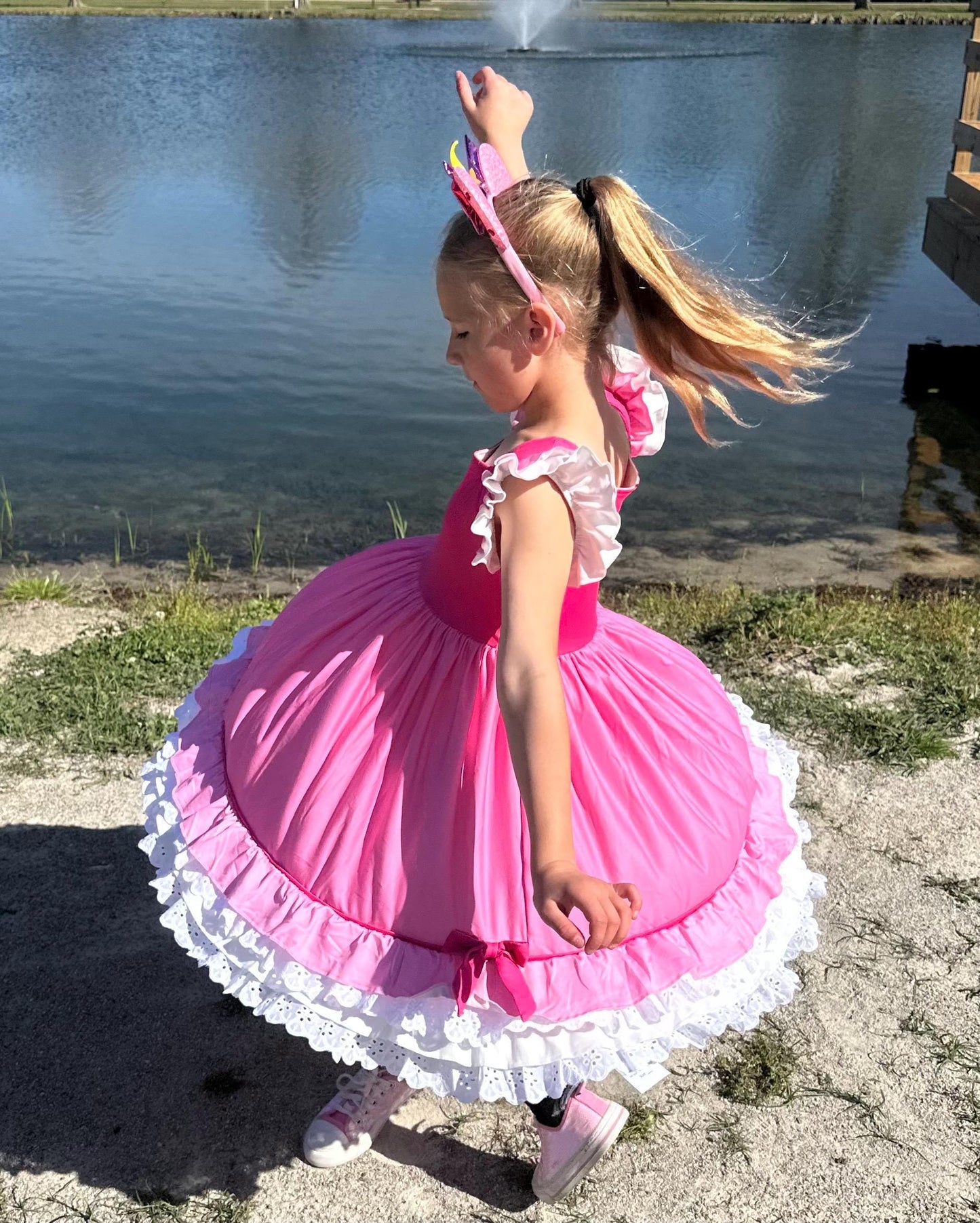 Sleepy Princess Ruffle and Lace Twirl Dress