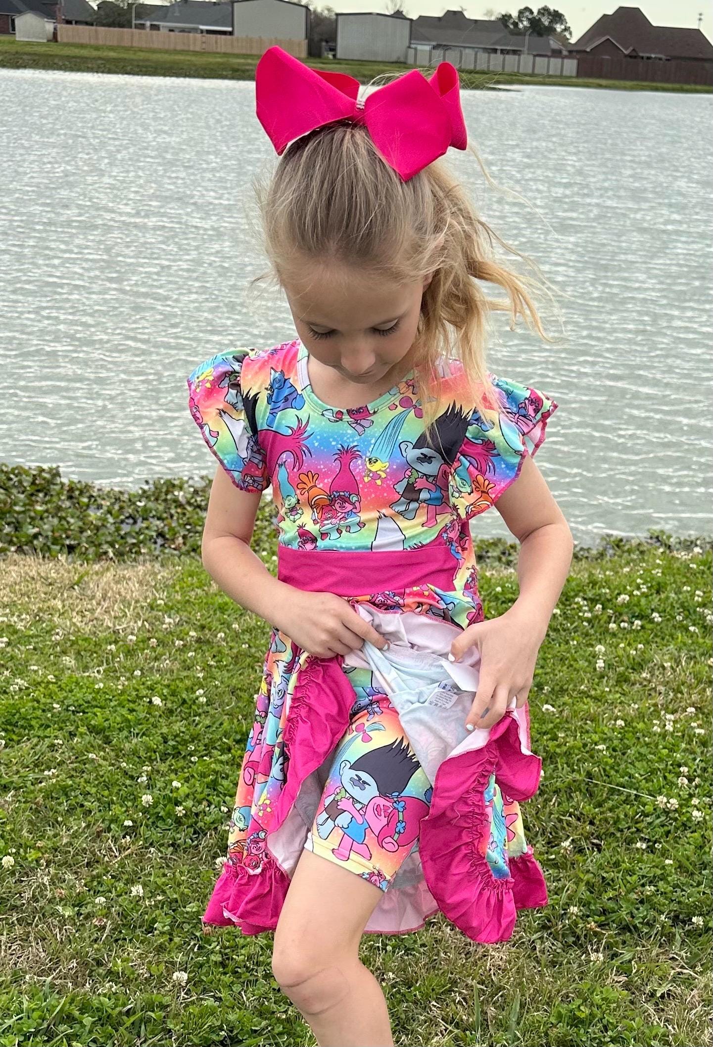 Trolls Bow Back Twirl Dress with shorts