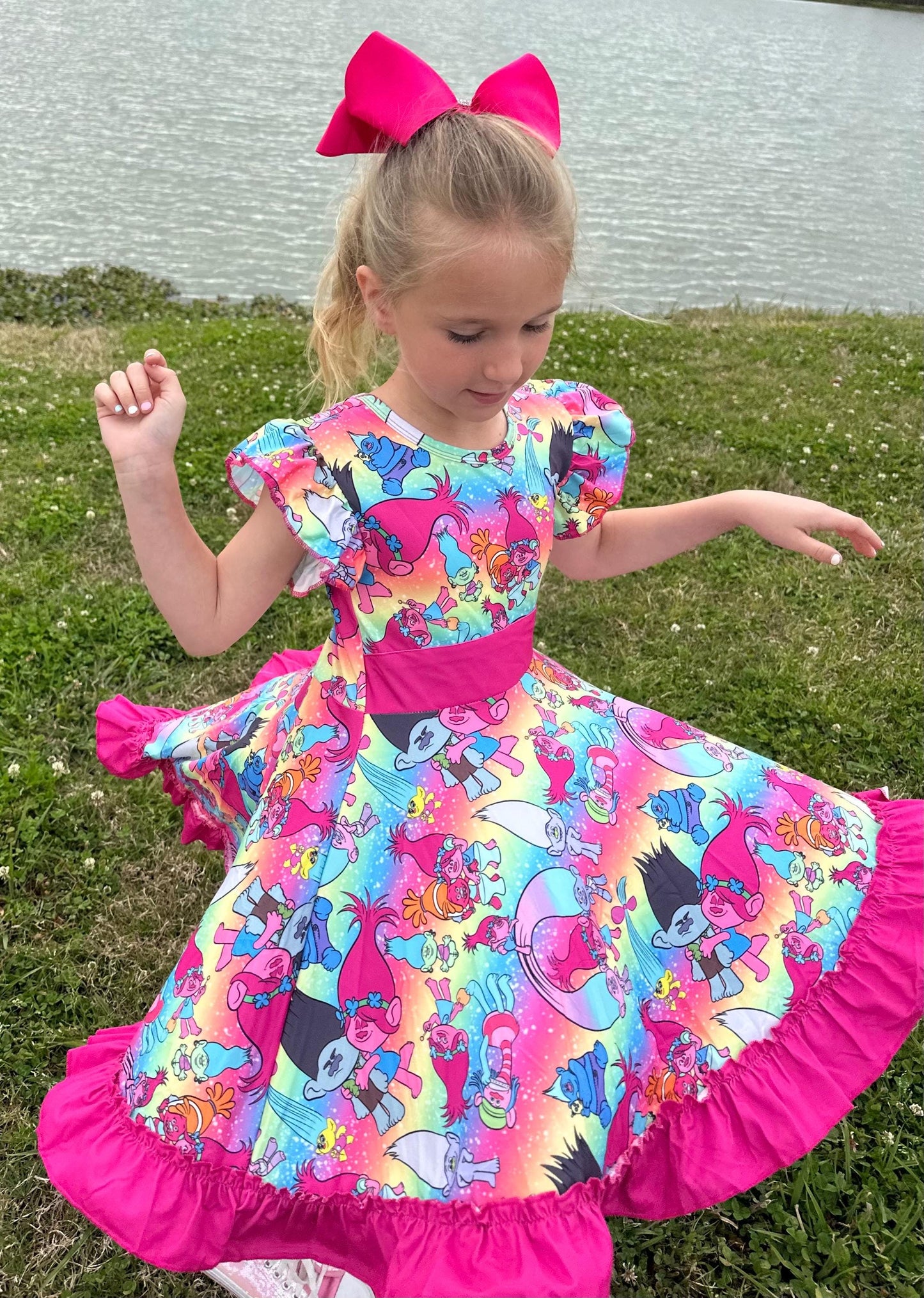 Trolls Bow Back Twirl Dress with shorts