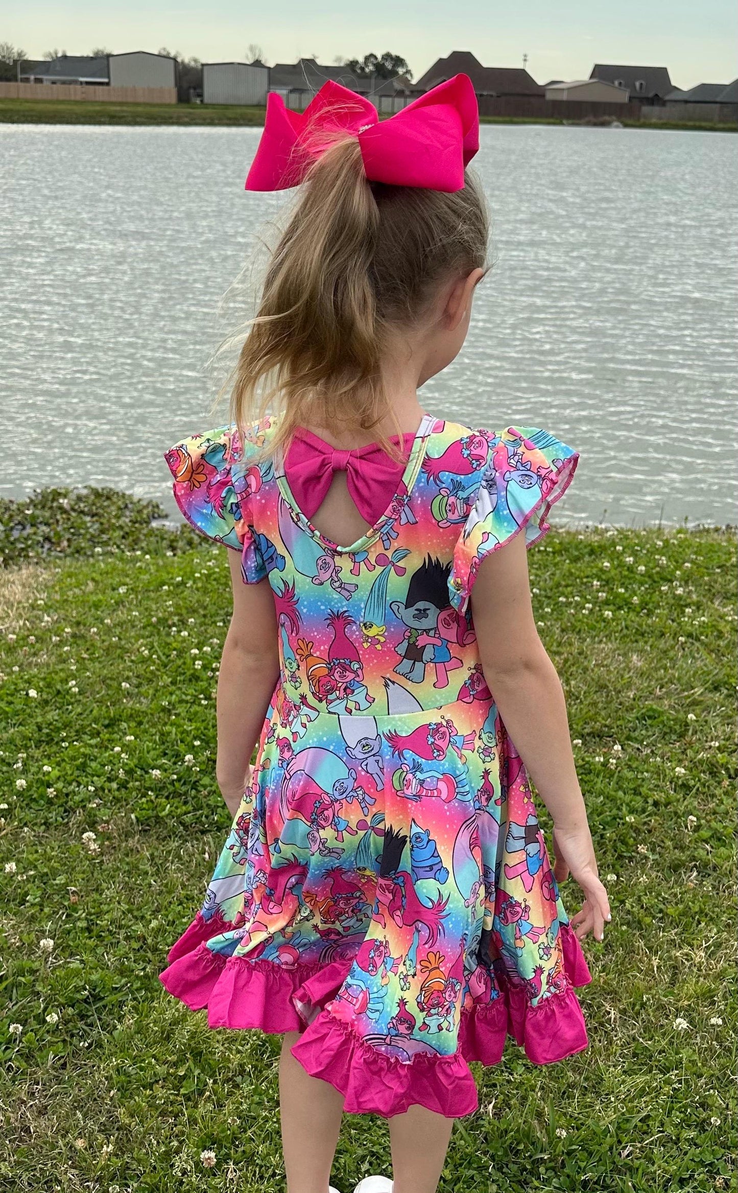 Trolls Bow Back Twirl Dress with shorts