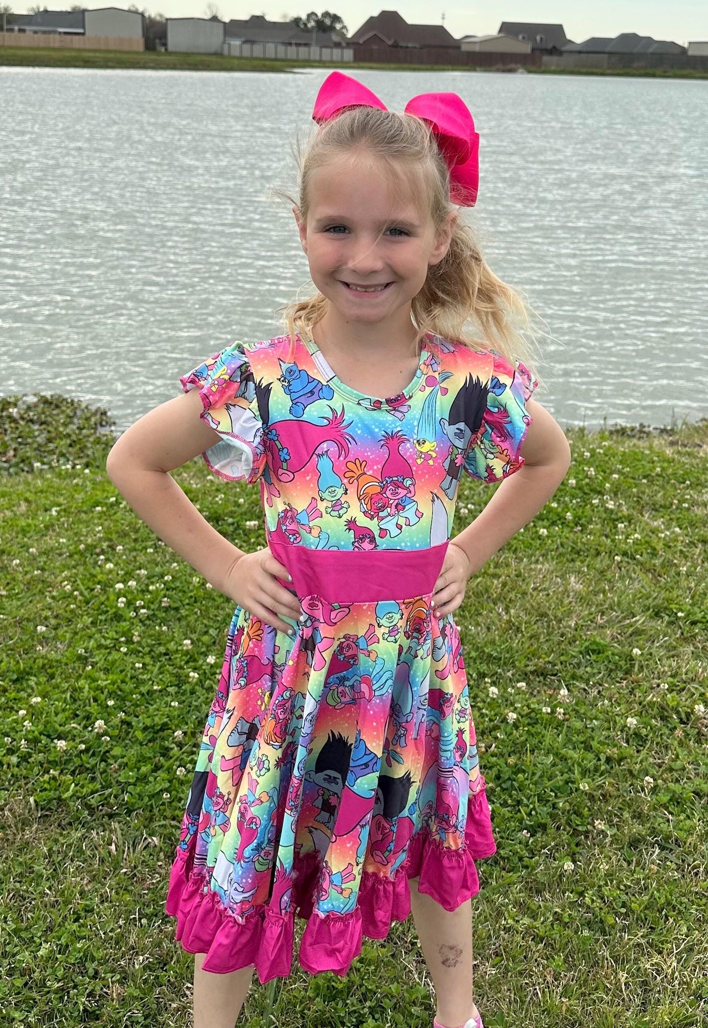 Trolls Bow Back Twirl Dress with shorts