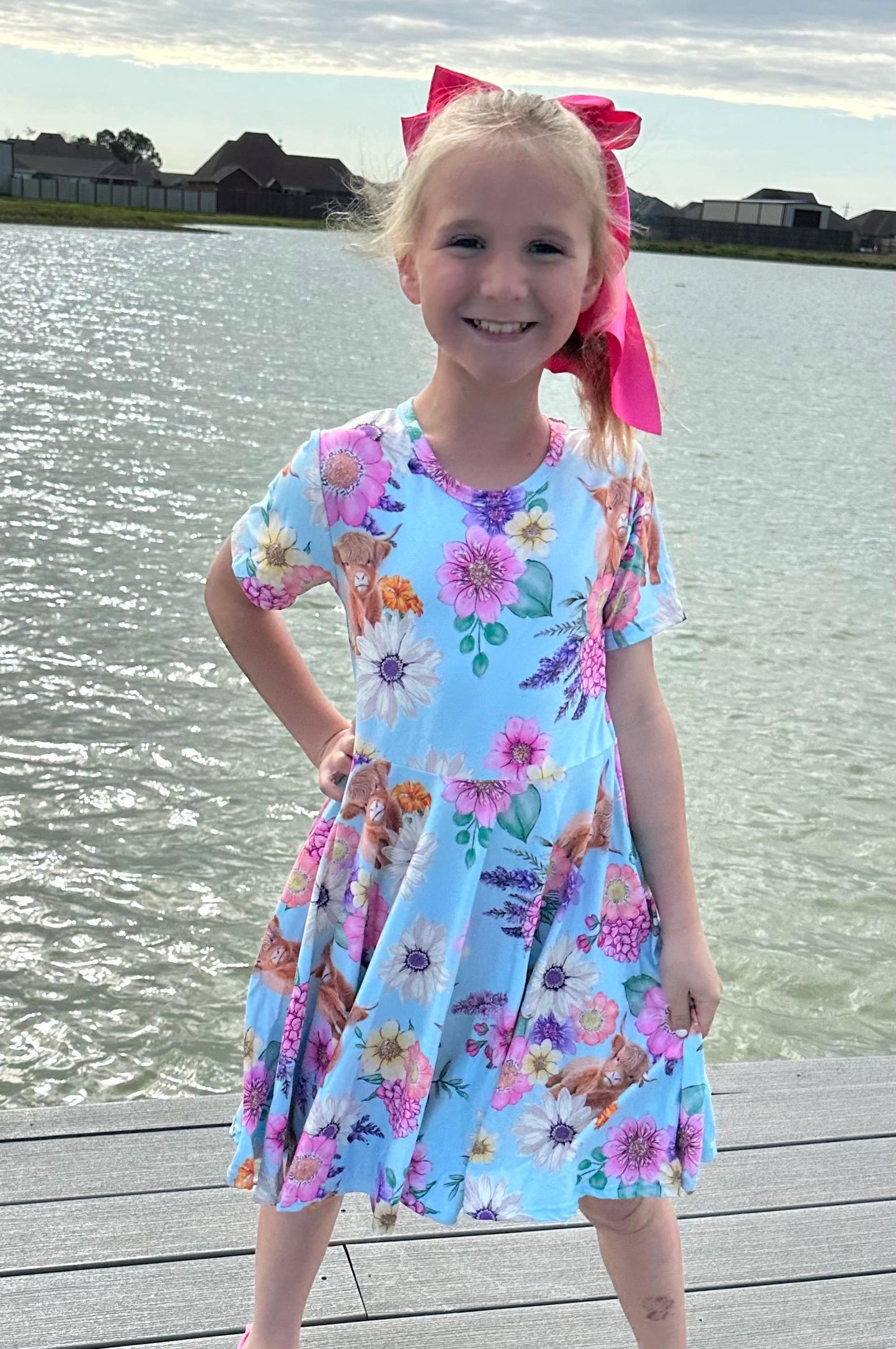 Highland Cows and Flowers Twirl dress