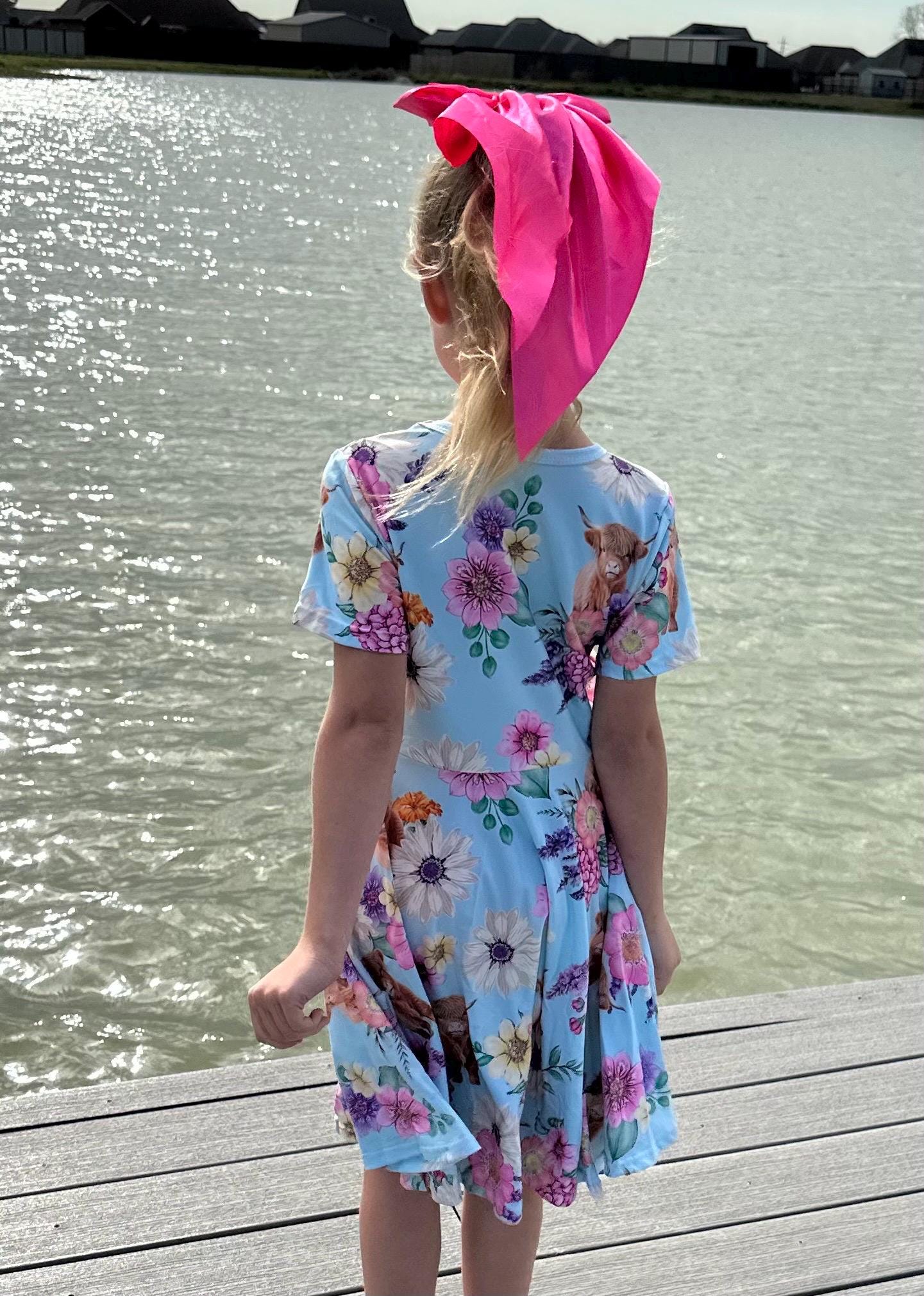 Highland Cows and Flowers Twirl dress