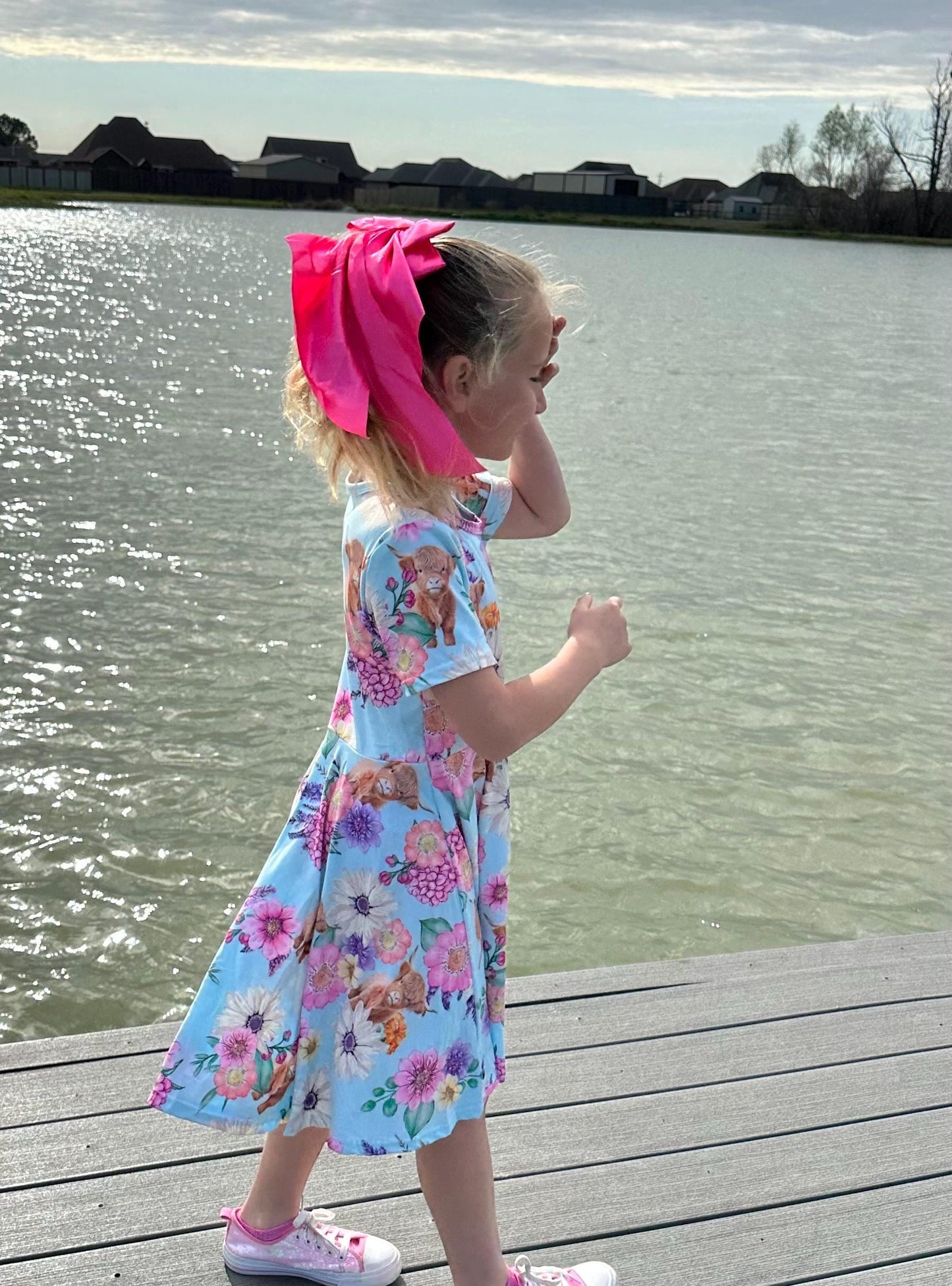 Highland Cows and Flowers Twirl dress