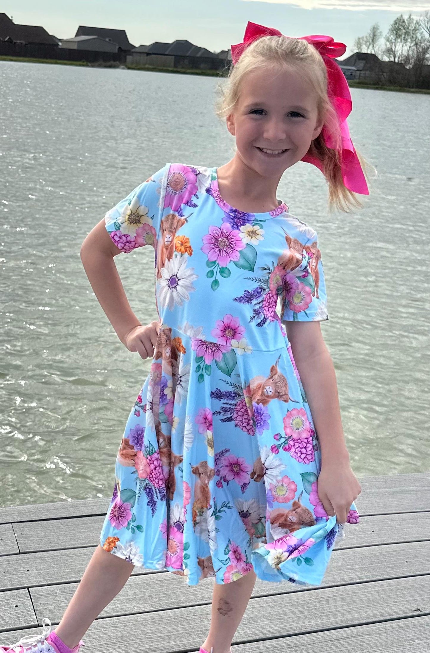 Highland Cows and Flowers Twirl dress
