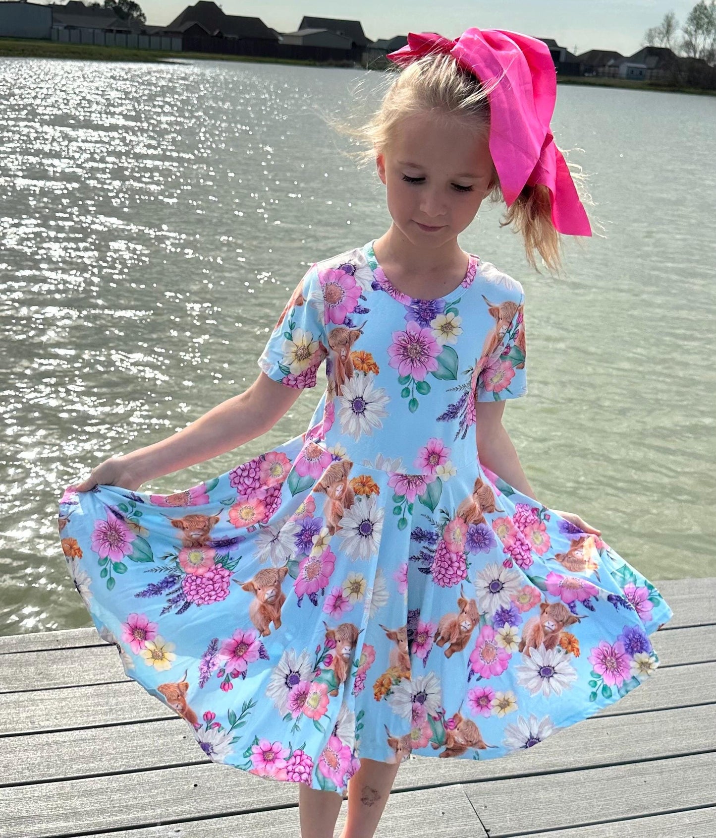 Highland Cows and Flowers Twirl dress
