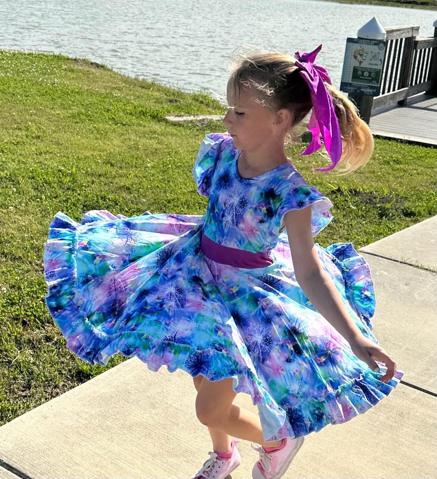 Wishing Flower Bow Back Twirl Dress