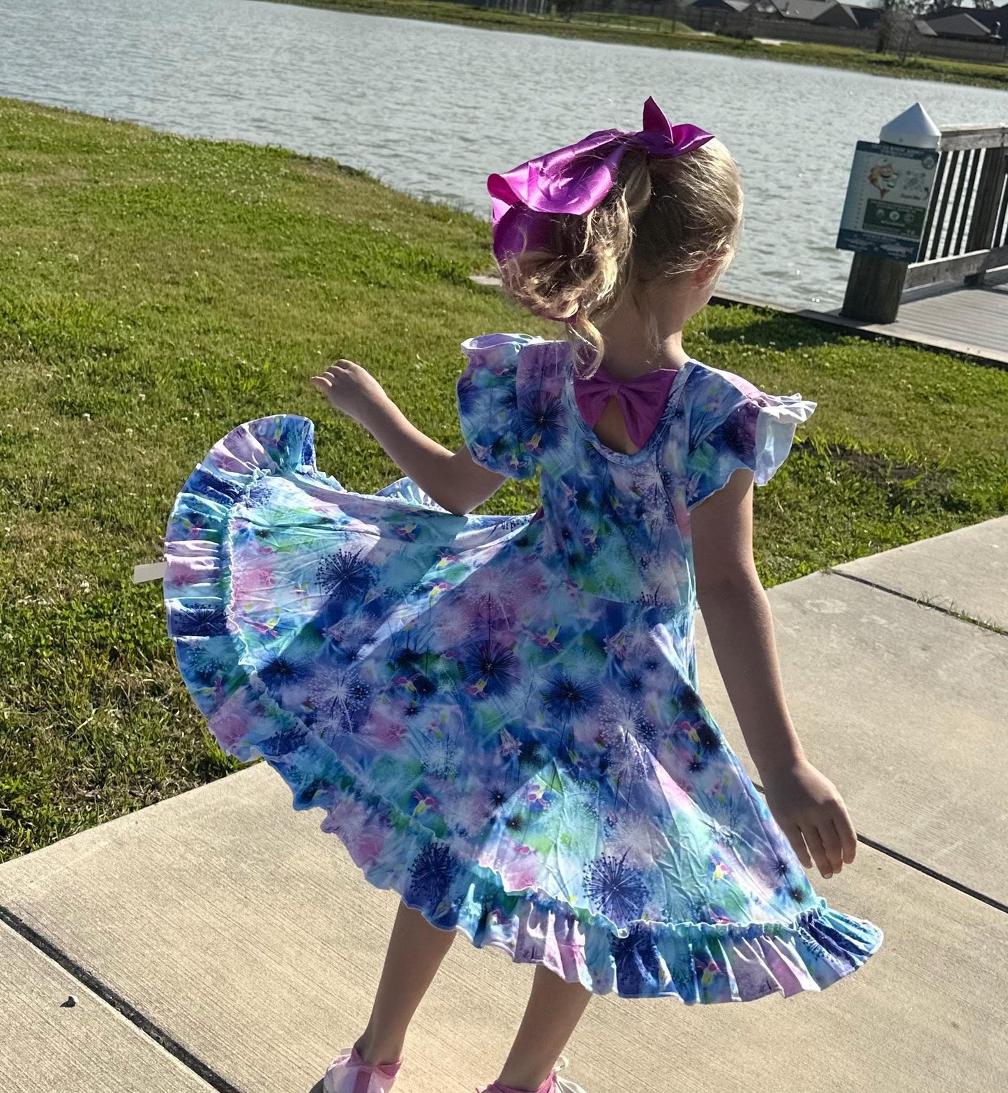 Wishing Flower Bow Back Twirl Dress