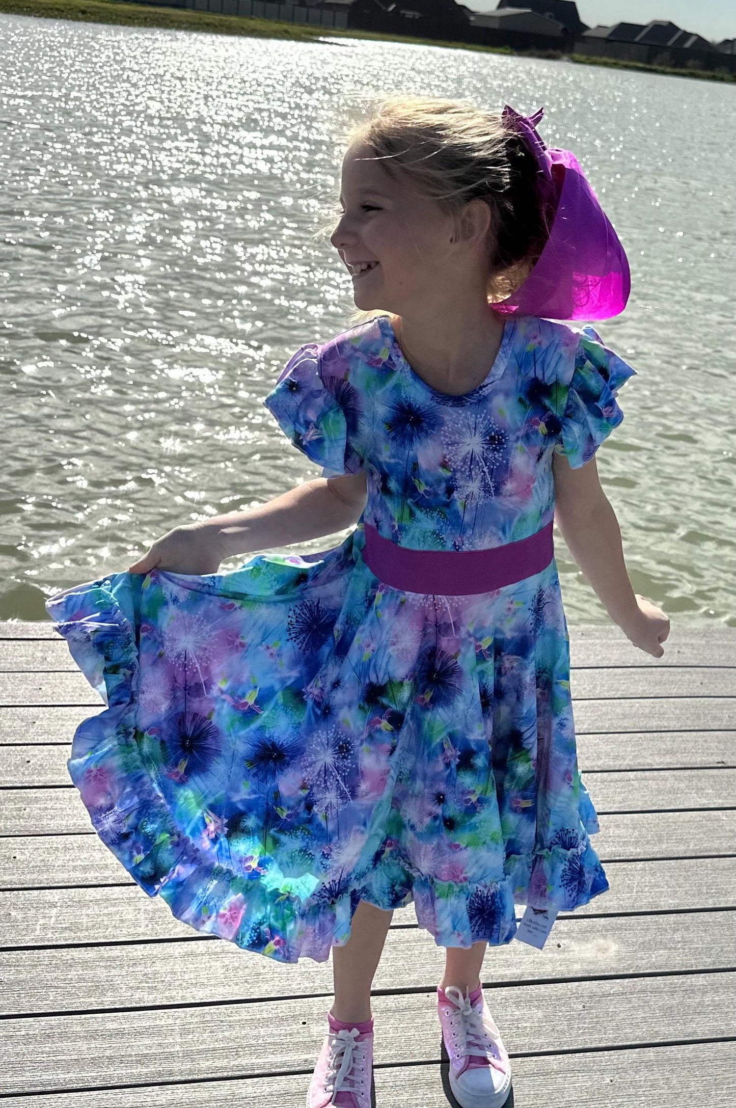 Wishing Flower Bow Back Twirl Dress