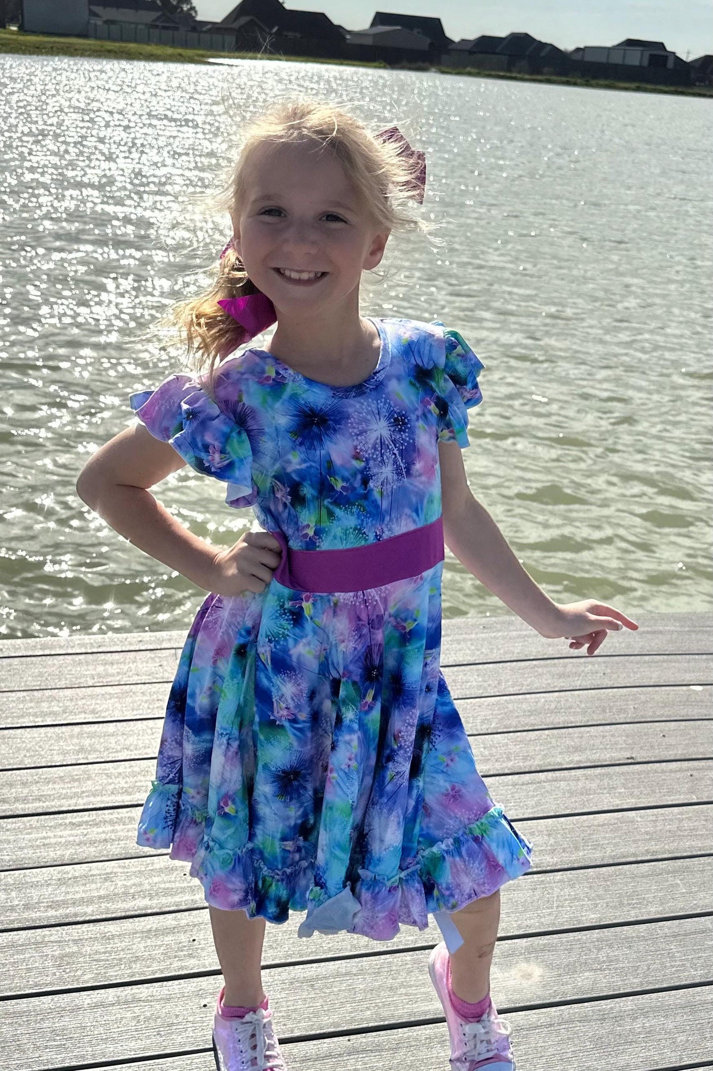 Wishing Flower Bow Back Twirl Dress