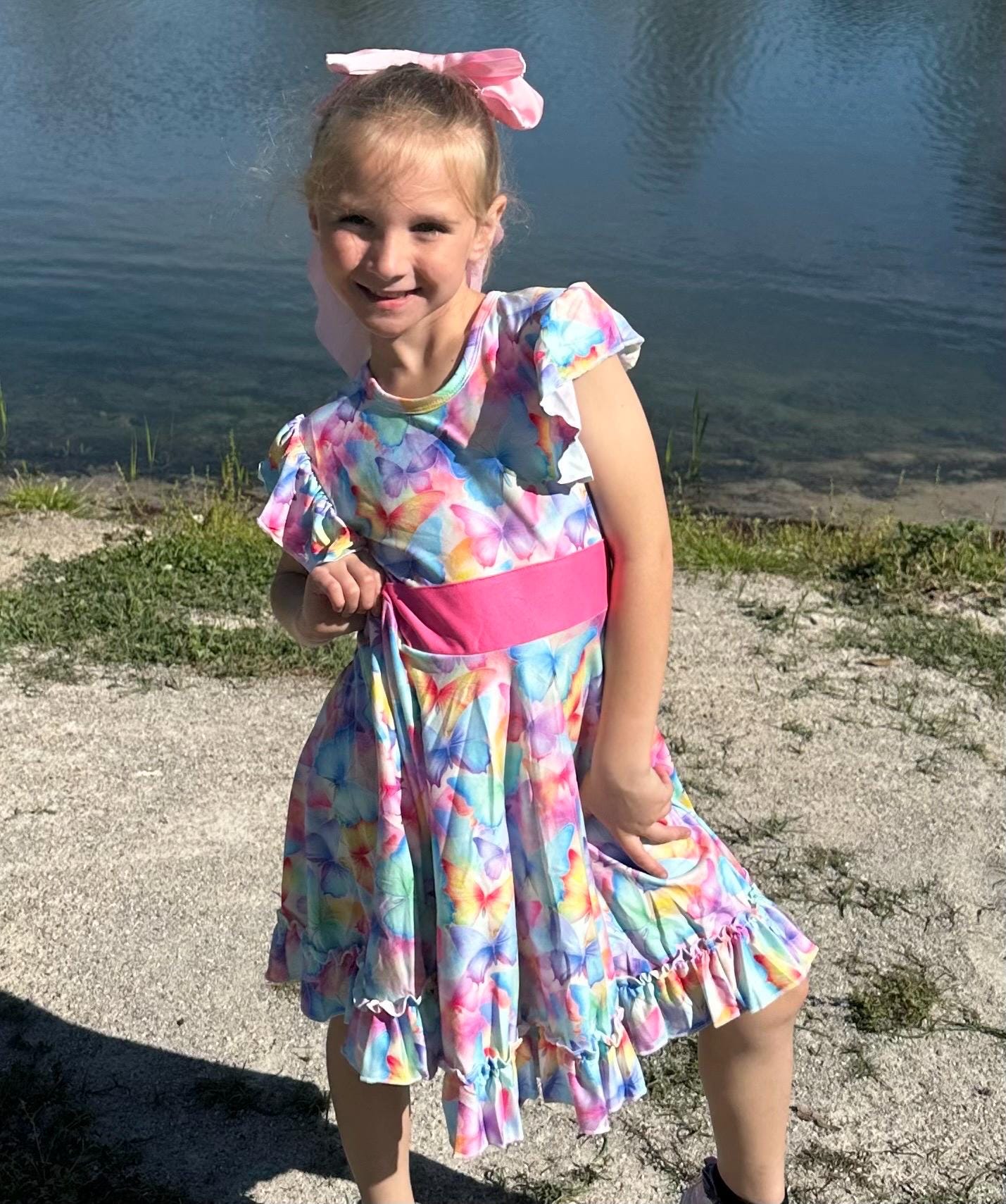 Pastel Butterfly Bow Back Twirl Dress