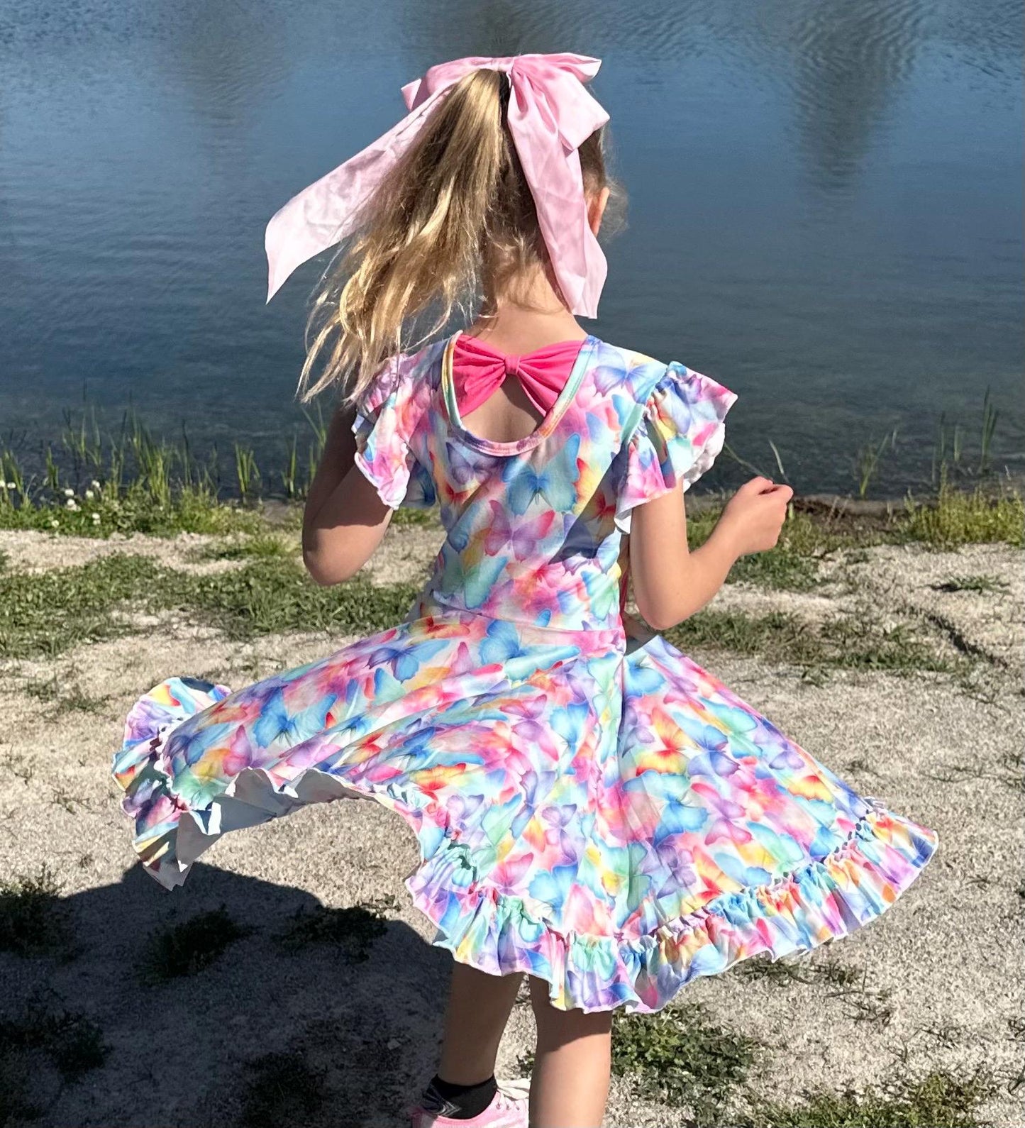Pastel Butterfly Bow Back Twirl Dress