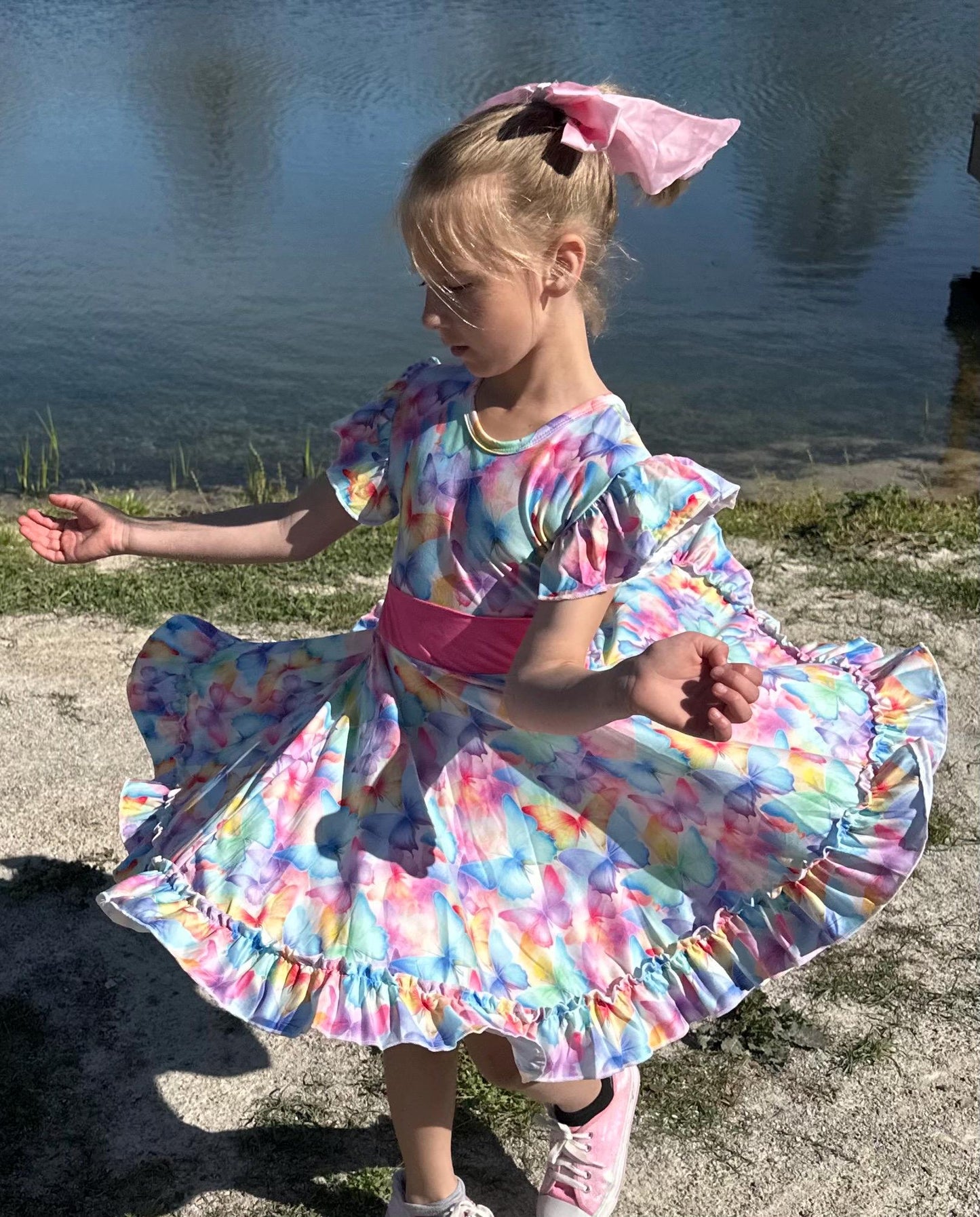 Pastel Butterfly Bow Back Twirl Dress