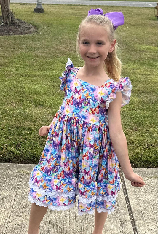 Ruffle and Lace Butterfly Twirl Dress