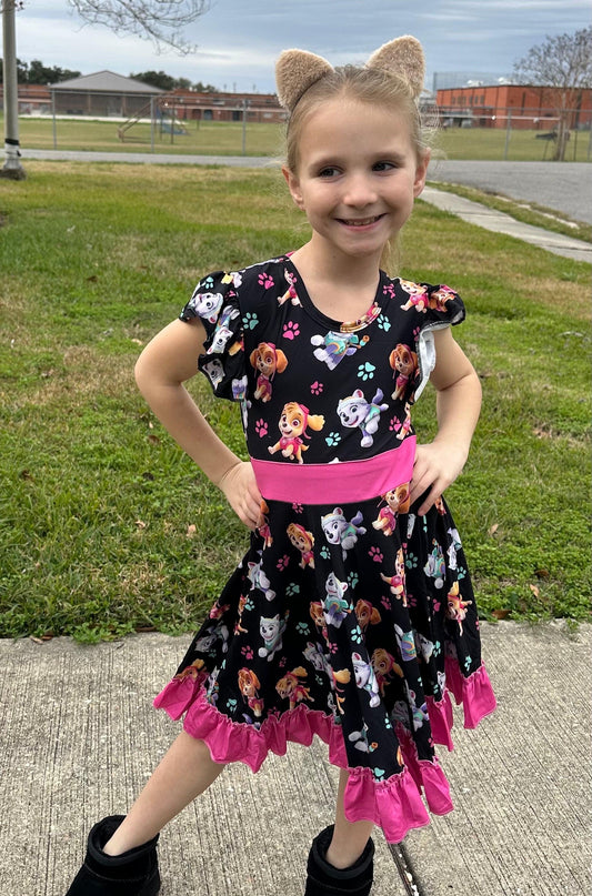 Super Hero Pups Bow Back Twirl Dress