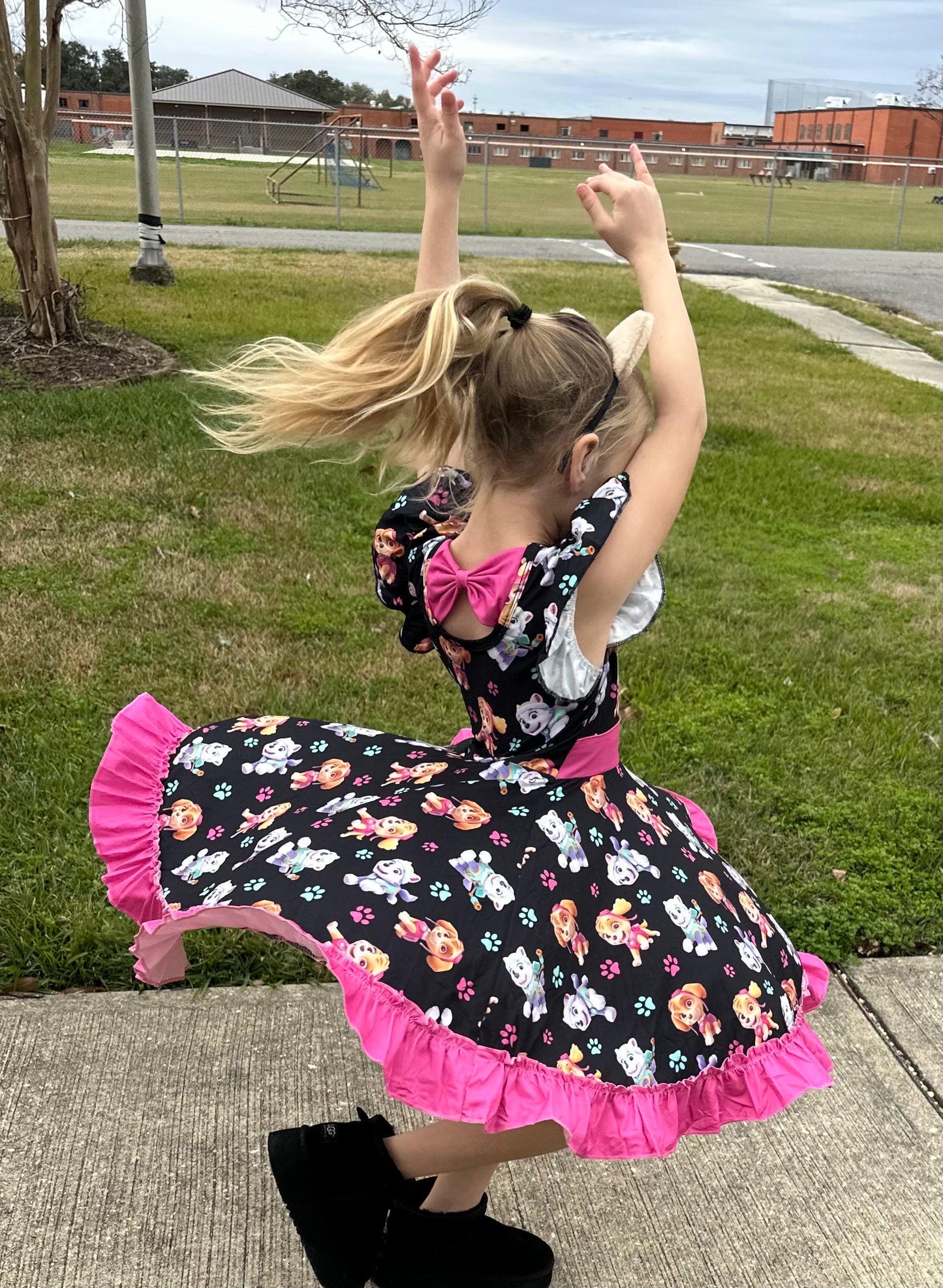 Super Hero Pups Bow Back Twirl Dress