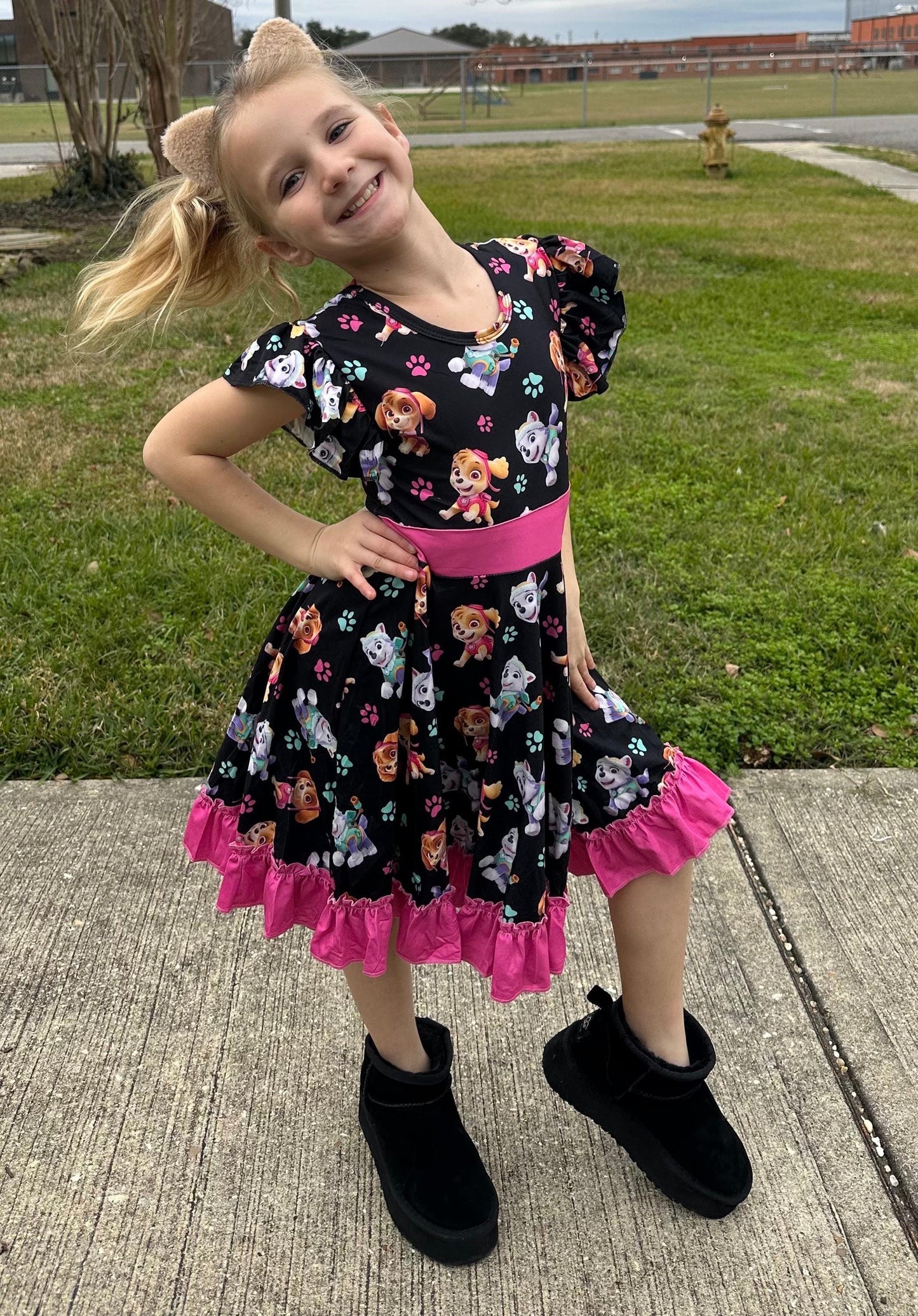 Super Hero Pups Bow Back Twirl Dress