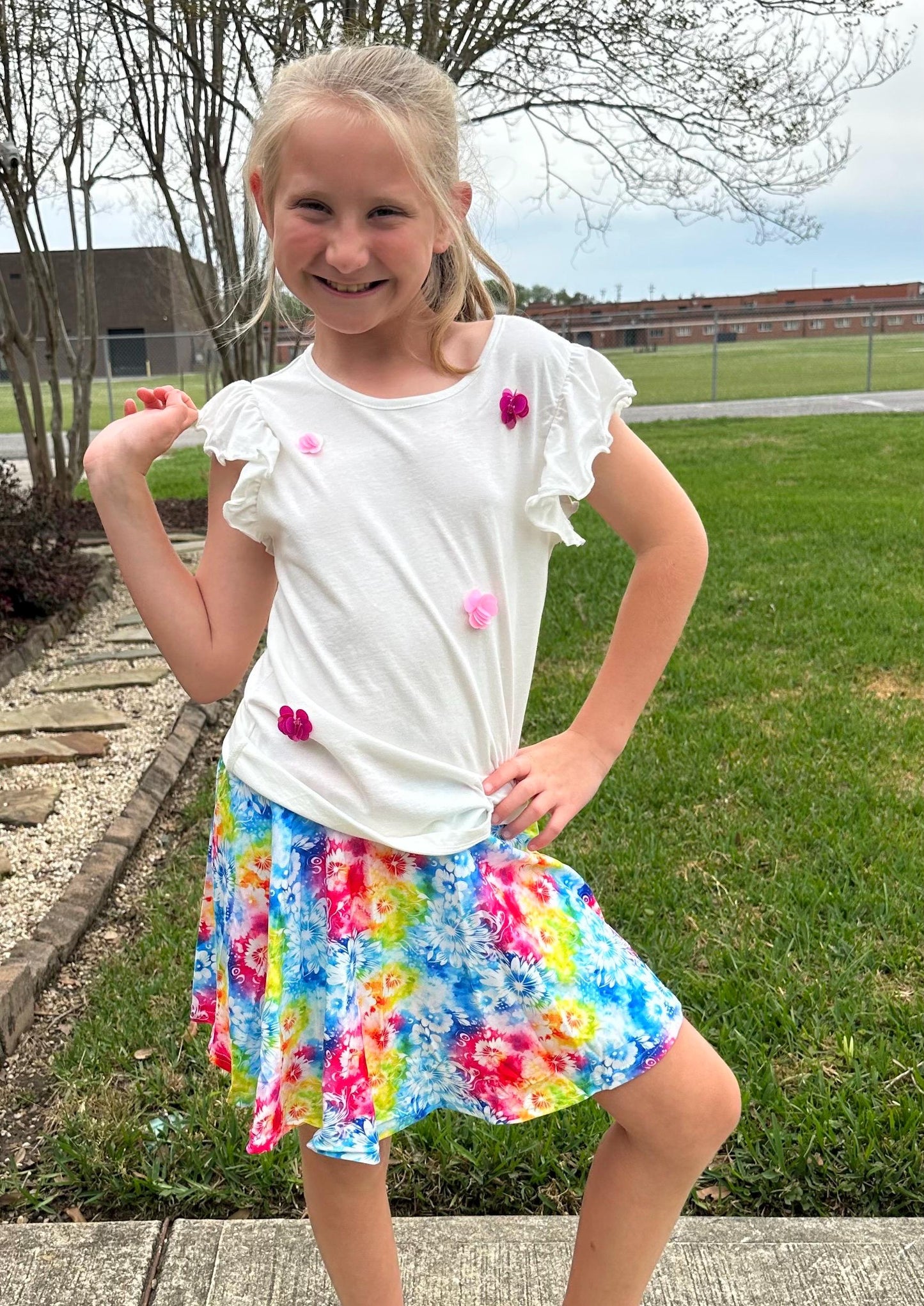 Rainbow Tie Dye Twirl Skort (attached shorts)