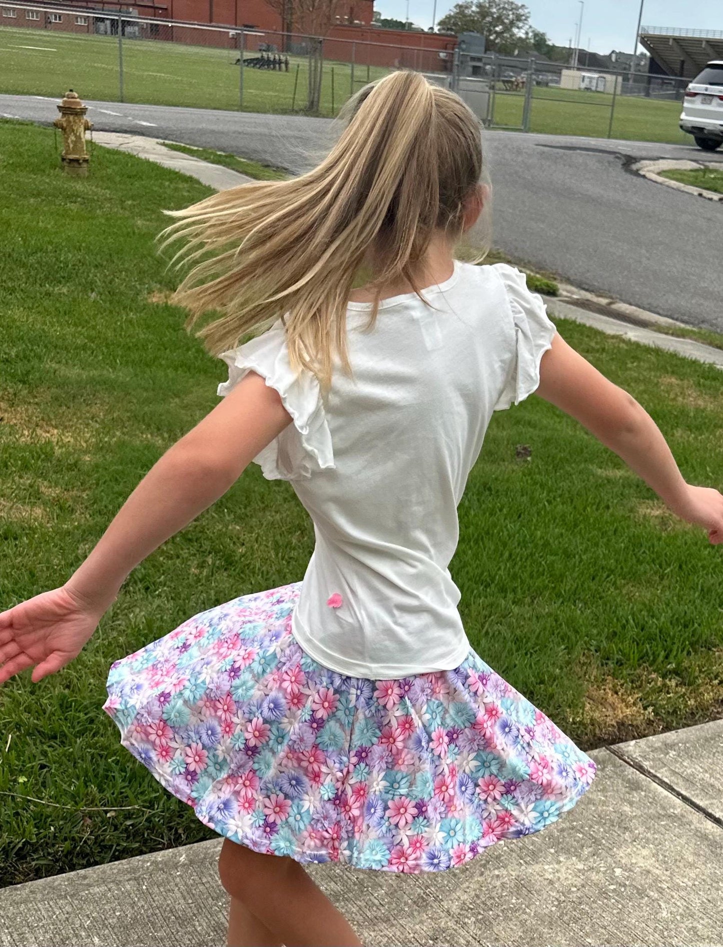 Pastel Flower Twirl Skort (attached shorts)