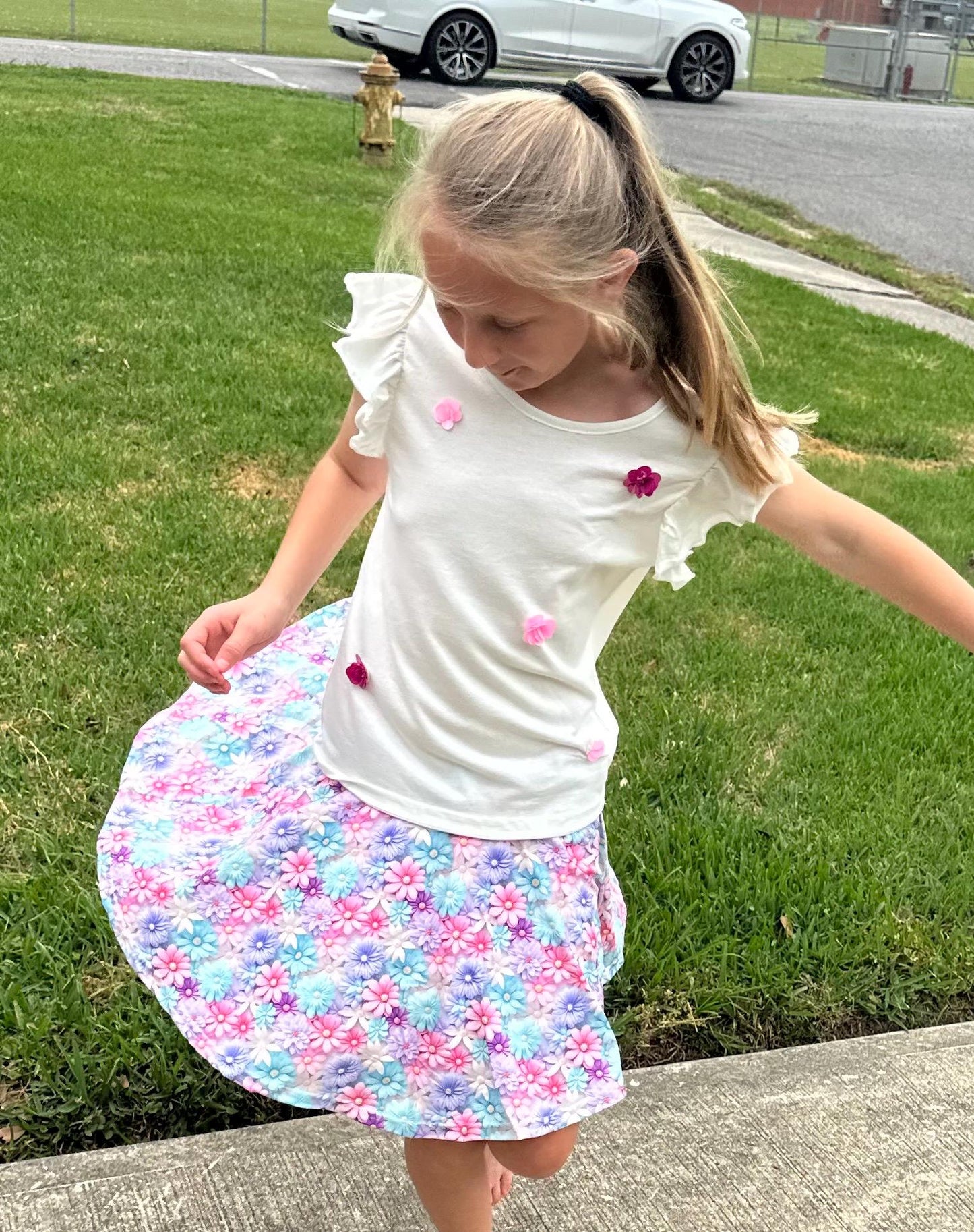 Pastel Flower Twirl Skort (attached shorts)