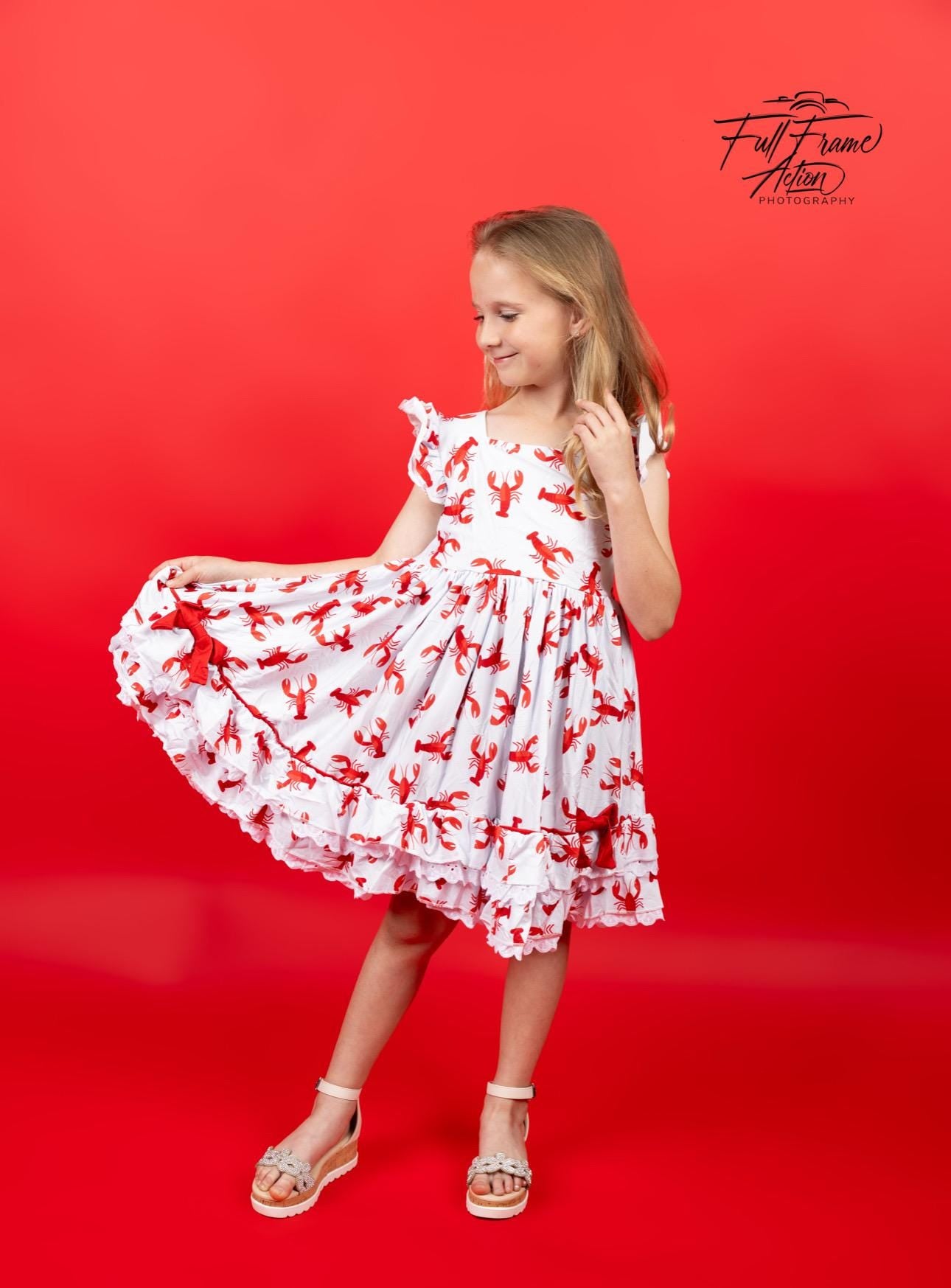 Crawfish Ruffle and Lace Twirl Dress