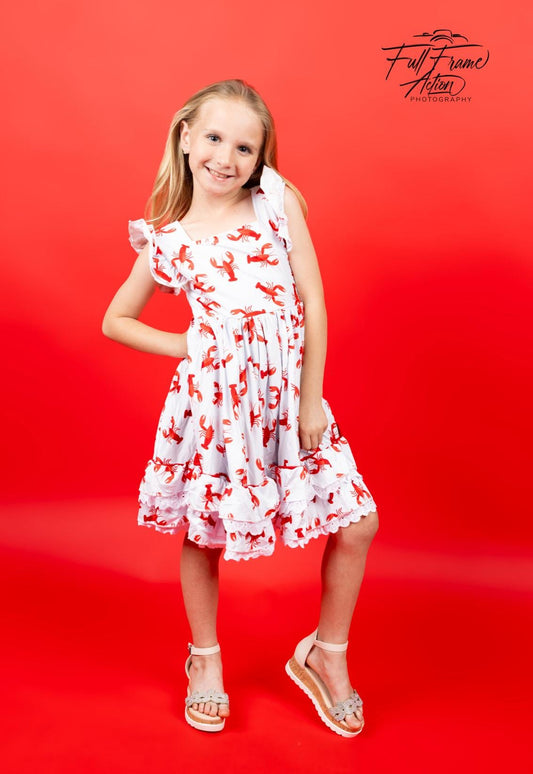 Crawfish Ruffle and Lace Twirl Dress