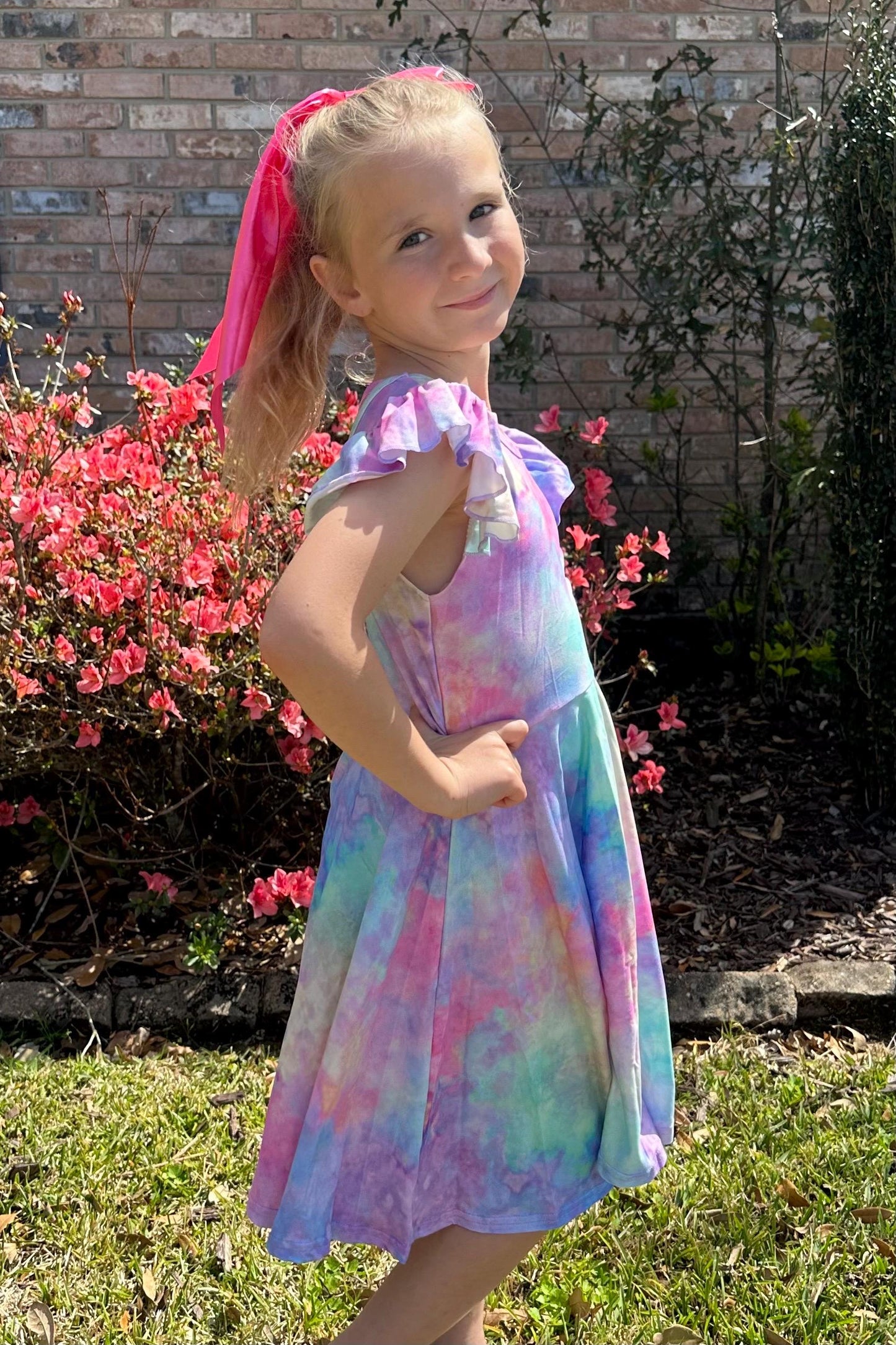Pastel Rainbow Crossback Twirl Dress