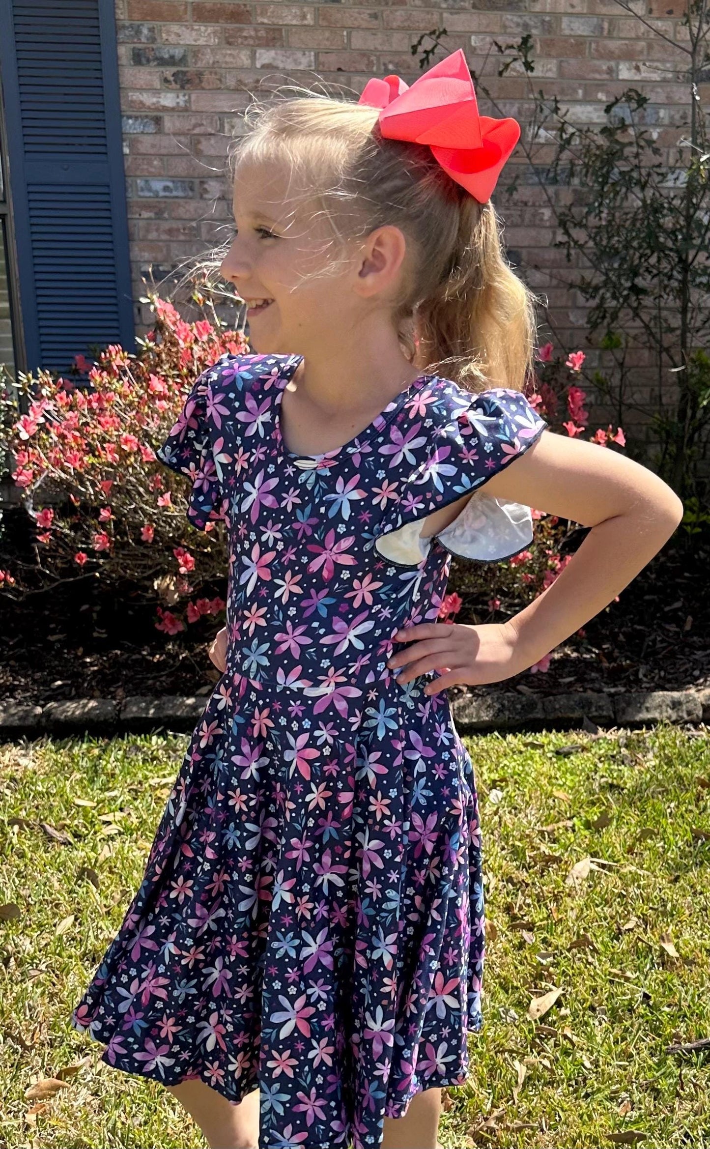 Purple/Blue Daisy Crossback Twirl Dress