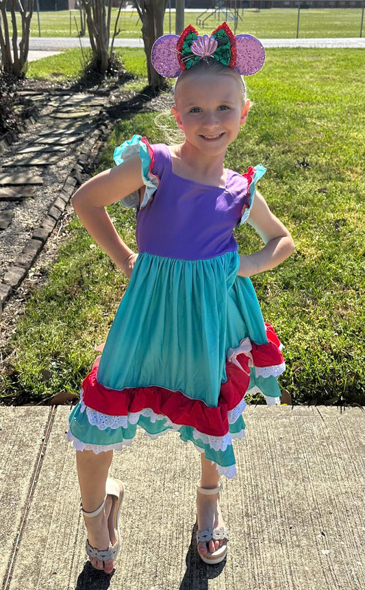 Mermaid Princess Ruffle and Lace Dress
