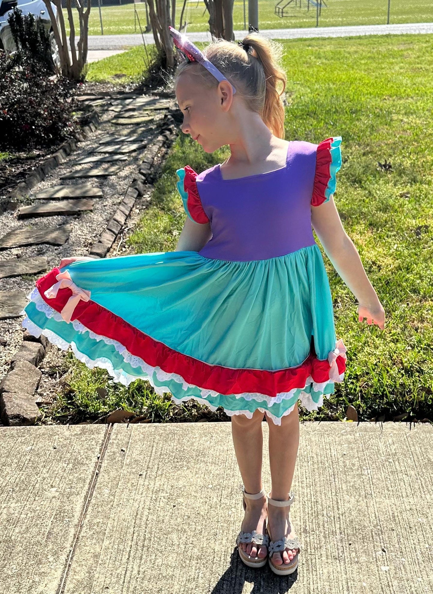 Mermaid Princess Ruffle and Lace Dress