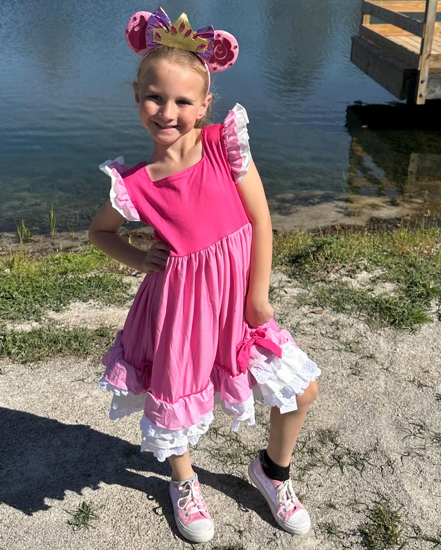 Sleepy Princess Ruffle and Lace Twirl Dress