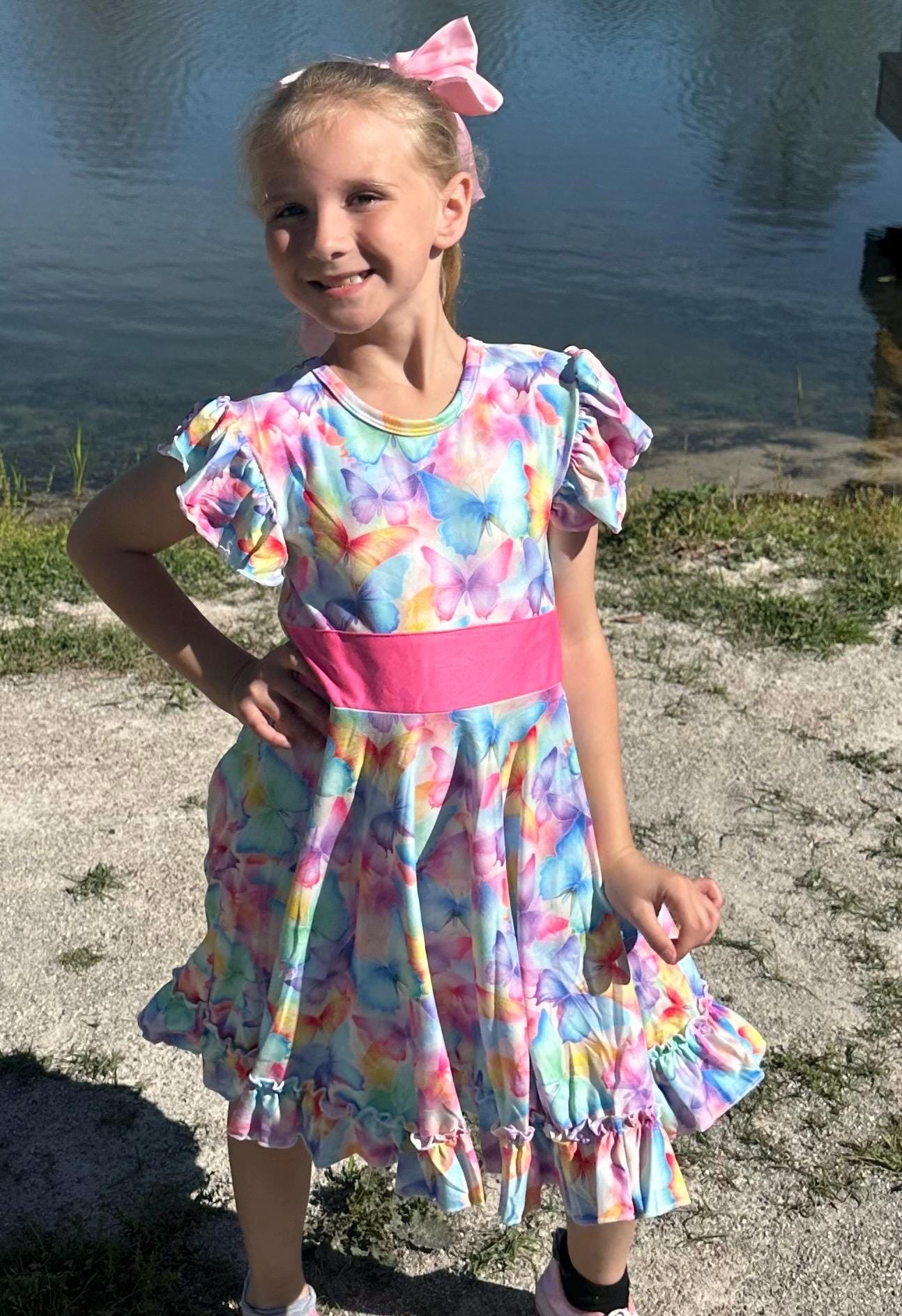 Pastel Butterfly Bow Back Twirl Dress