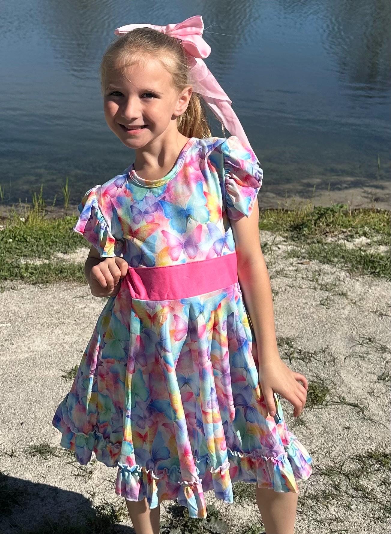 Pastel Butterfly Bow Back Twirl Dress