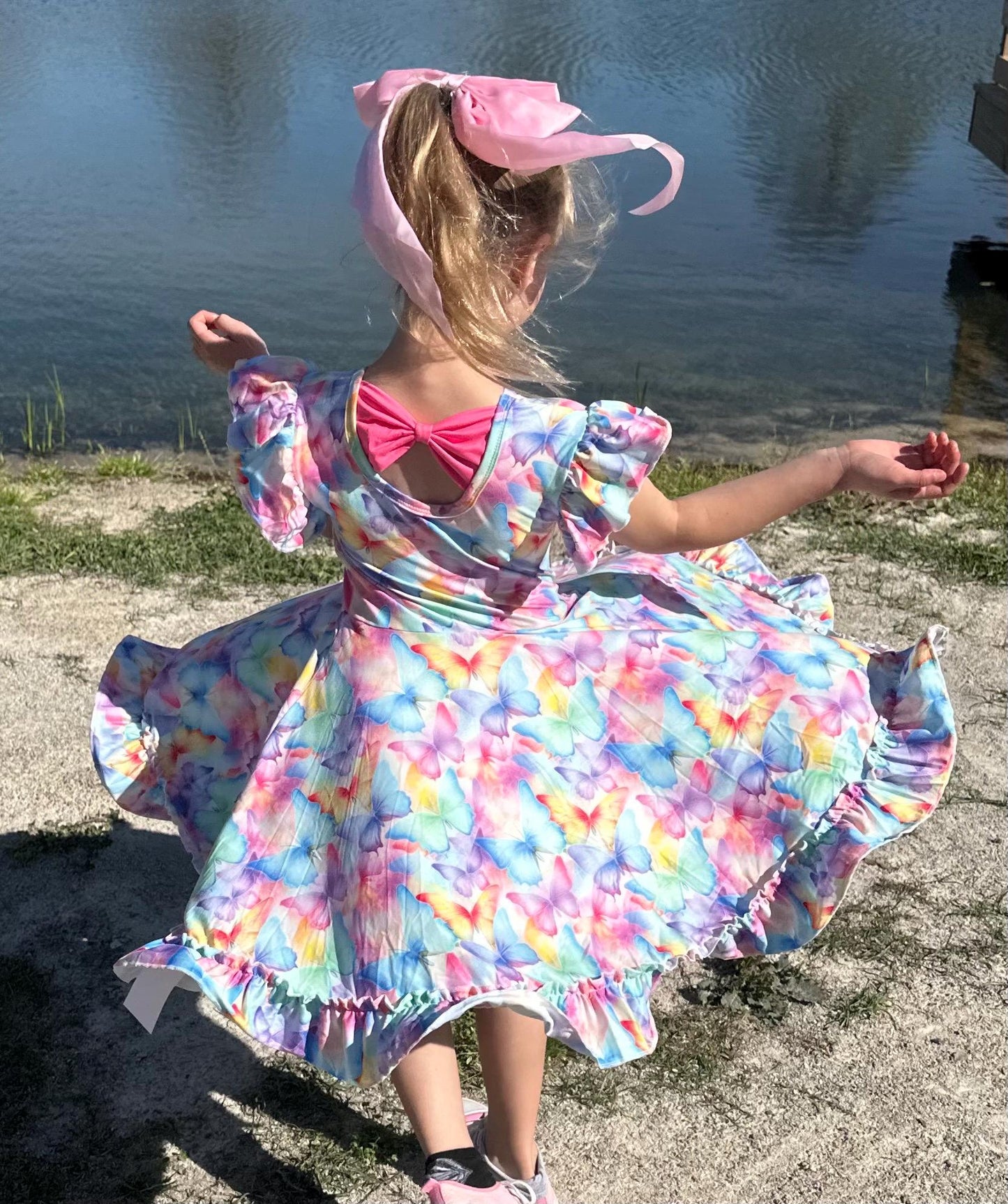 Pastel Butterfly Bow Back Twirl Dress