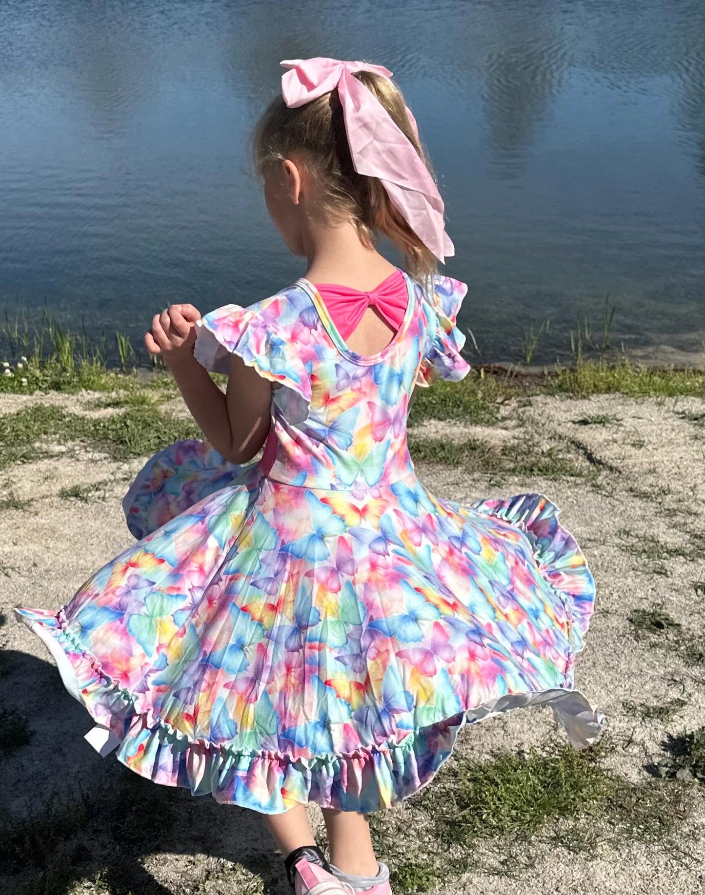 Pastel Butterfly Bow Back Twirl Dress