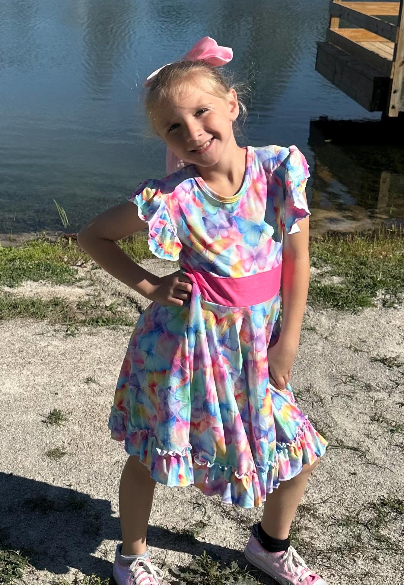 Pastel Butterfly Bow Back Twirl Dress