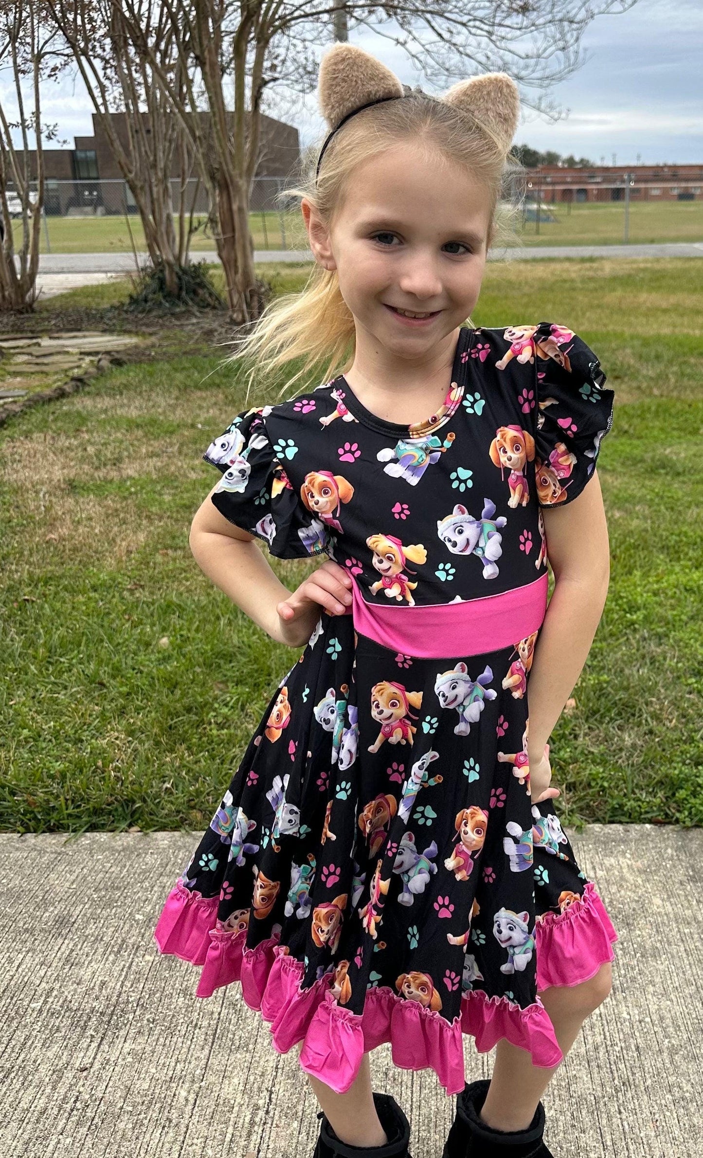 Super Hero Pups Bow Back Twirl Dress