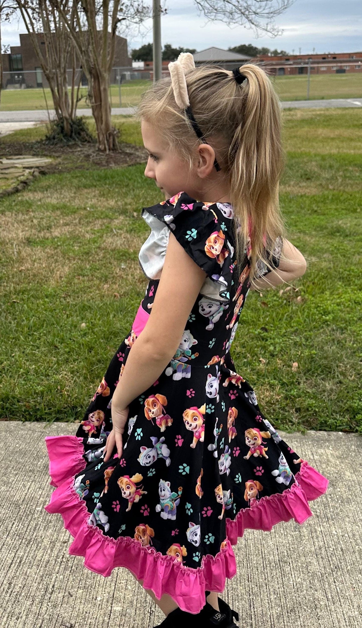 Super Hero Pups Bow Back Twirl Dress