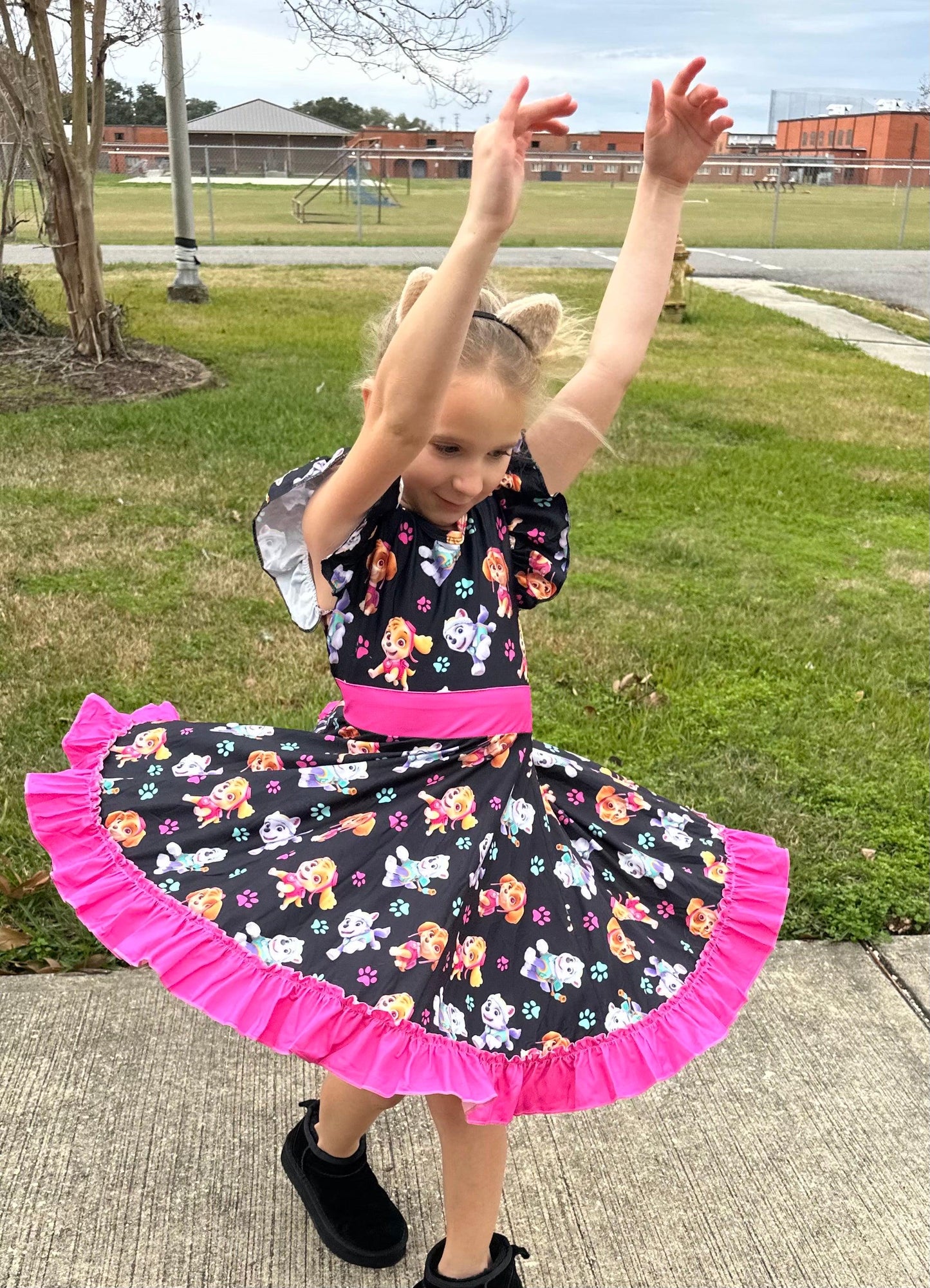 Super Hero Pups Bow Back Twirl Dress