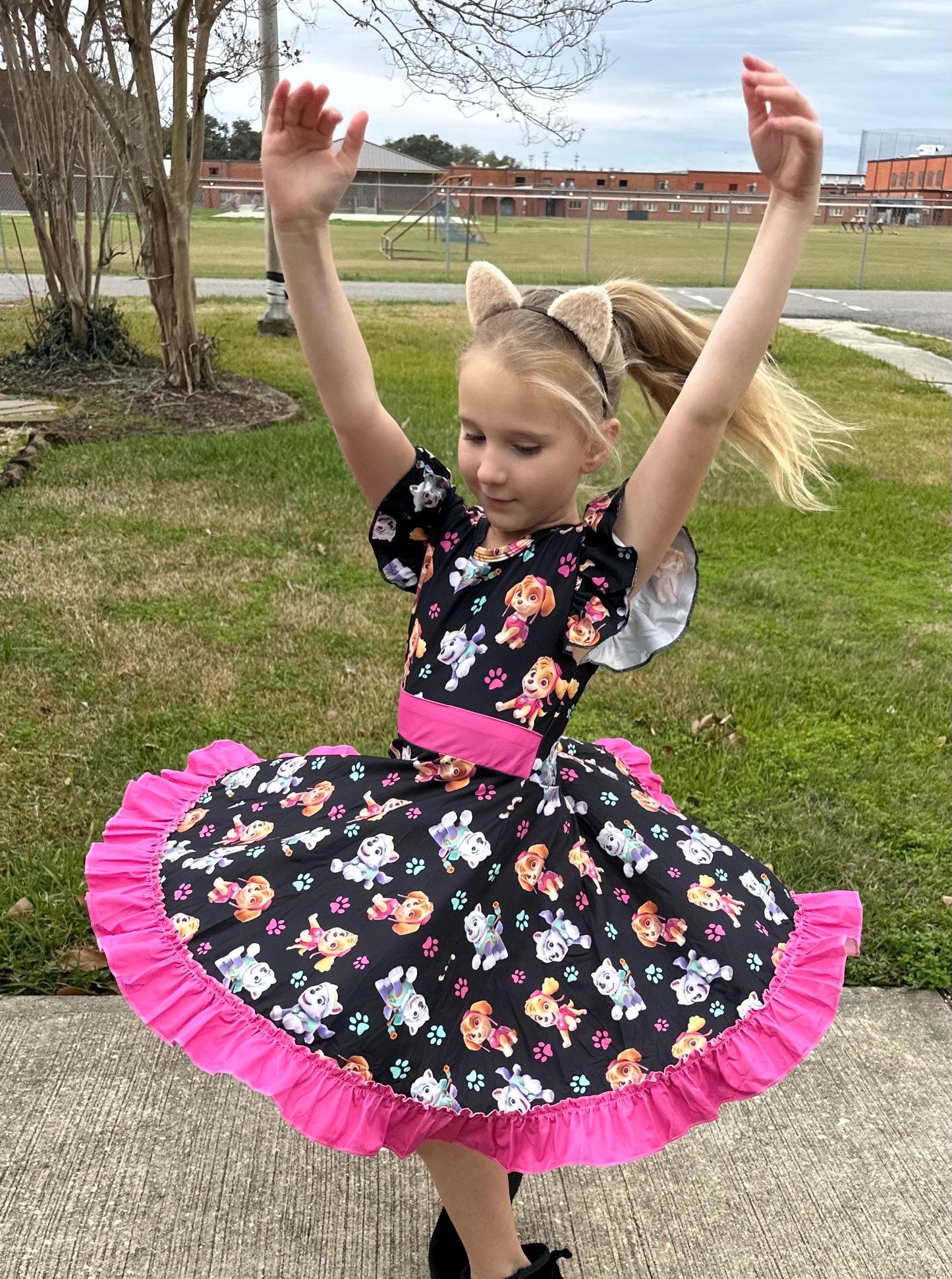 Super Hero Pups Bow Back Twirl Dress