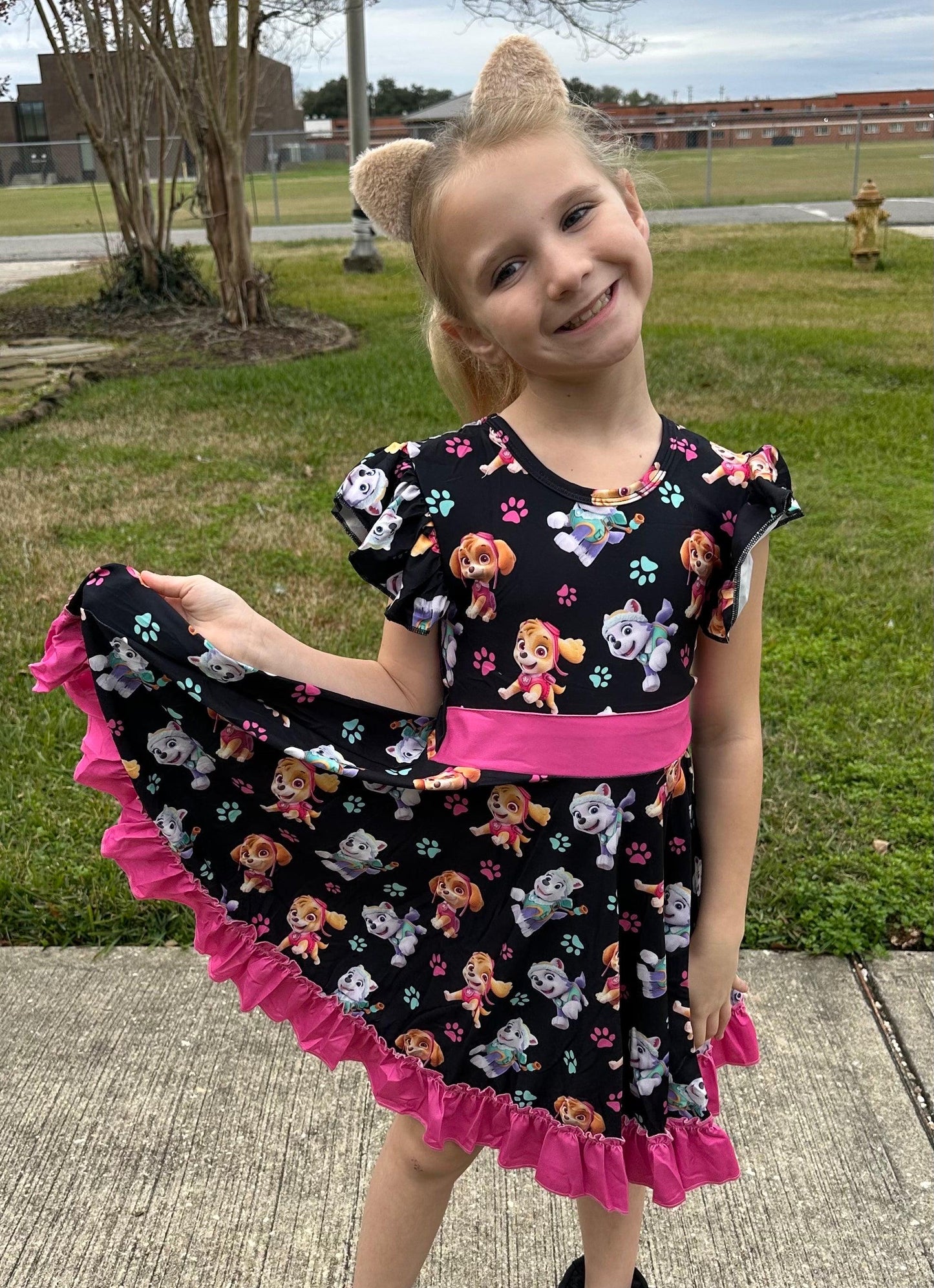 Super Hero Pups Bow Back Twirl Dress