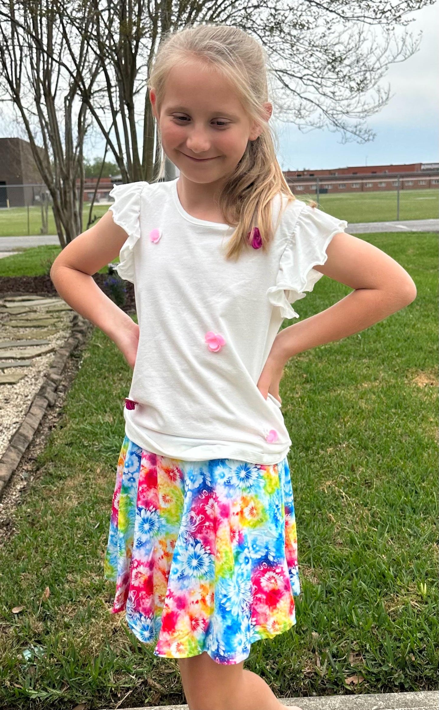 Rainbow Tie Dye Twirl Skort (attached shorts)