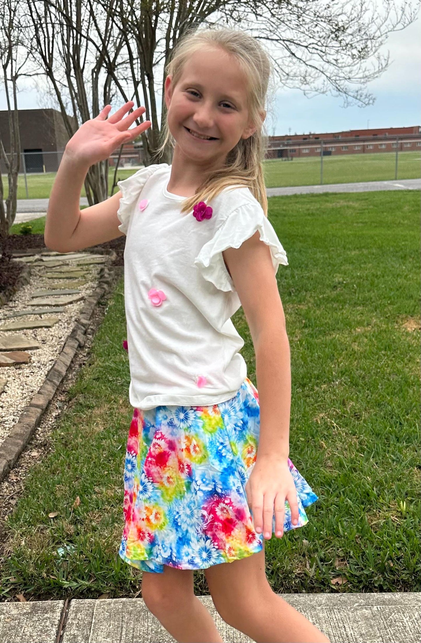 Rainbow Tie Dye Twirl Skort (attached shorts)
