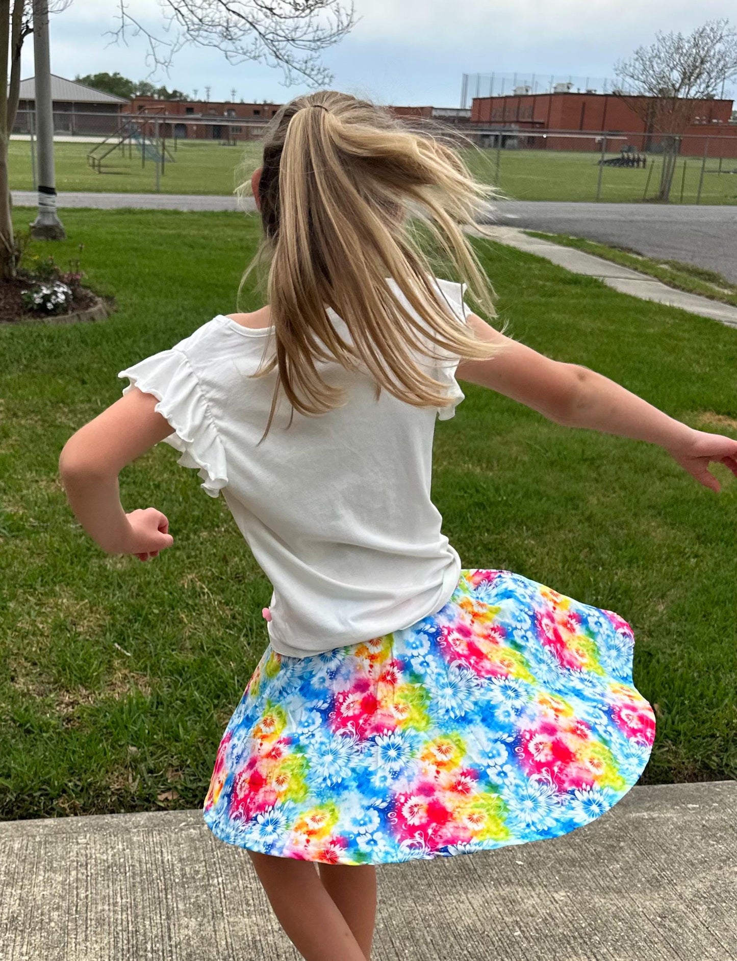 Rainbow Tie Dye Twirl Skort (attached shorts)