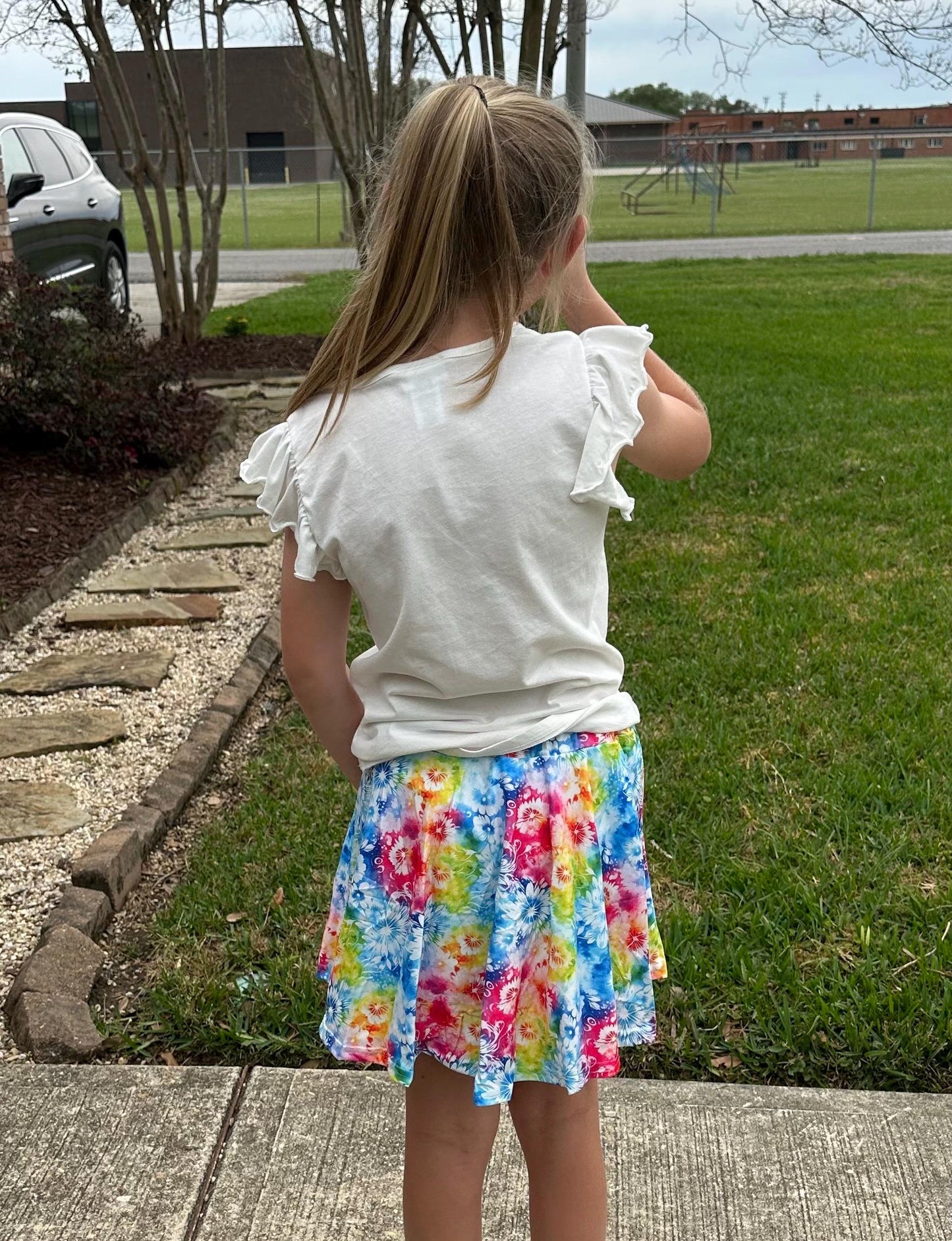 Rainbow Tie Dye Twirl Skort (attached shorts)
