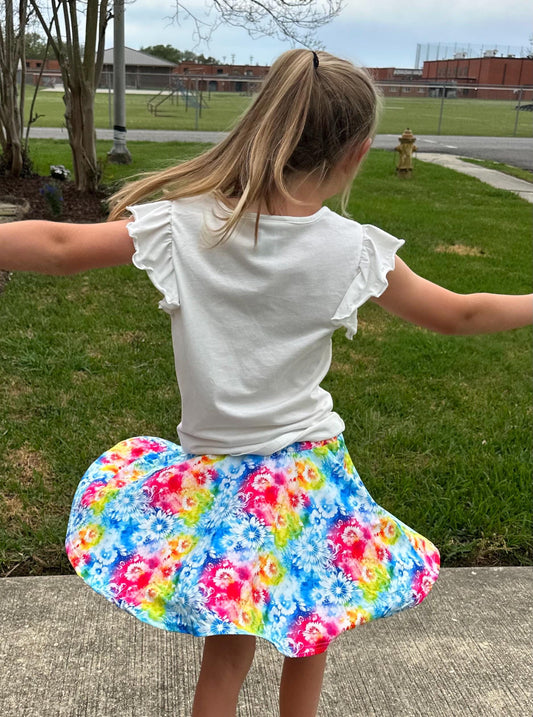 Rainbow Tie Dye Twirl Skort (attached shorts)
