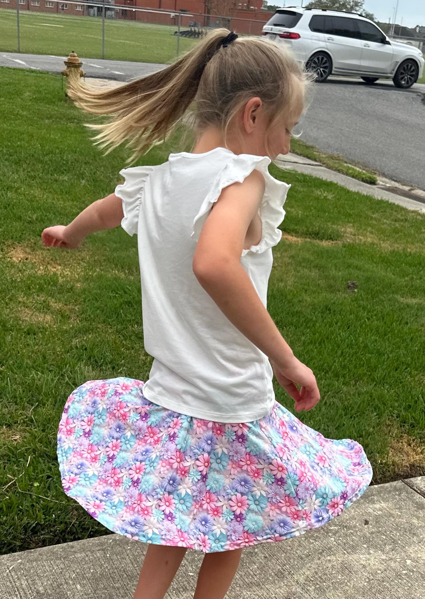 Pastel Flower Twirl Skort (attached shorts)