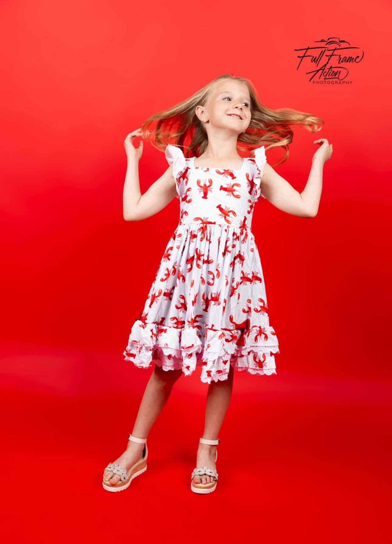Crawfish Ruffle and Lace Twirl Dress